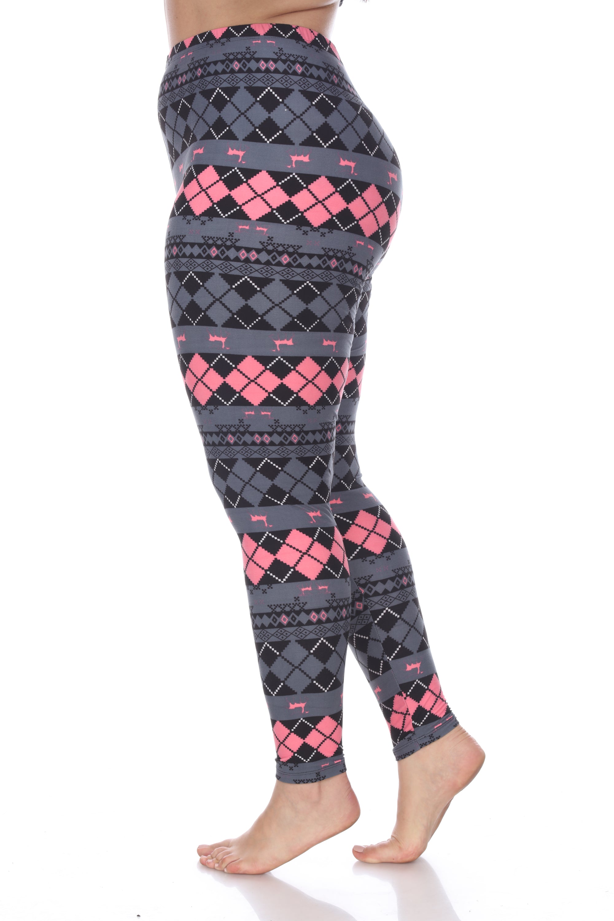  White Mark Plus Size Argyle Print Leggings - one size - Bonton