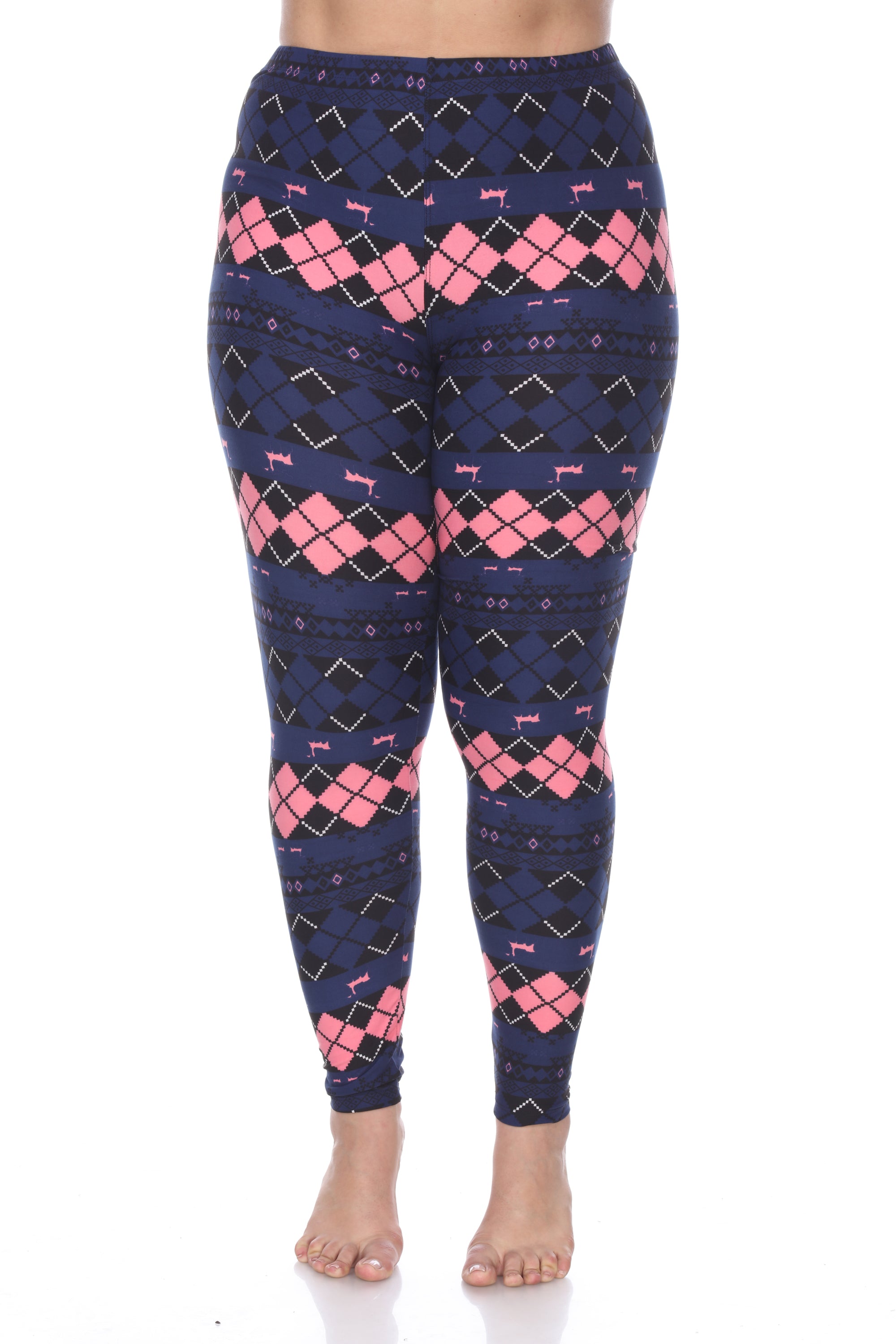  White Mark Plus Size Argyle Print Leggings - one size - Bonton