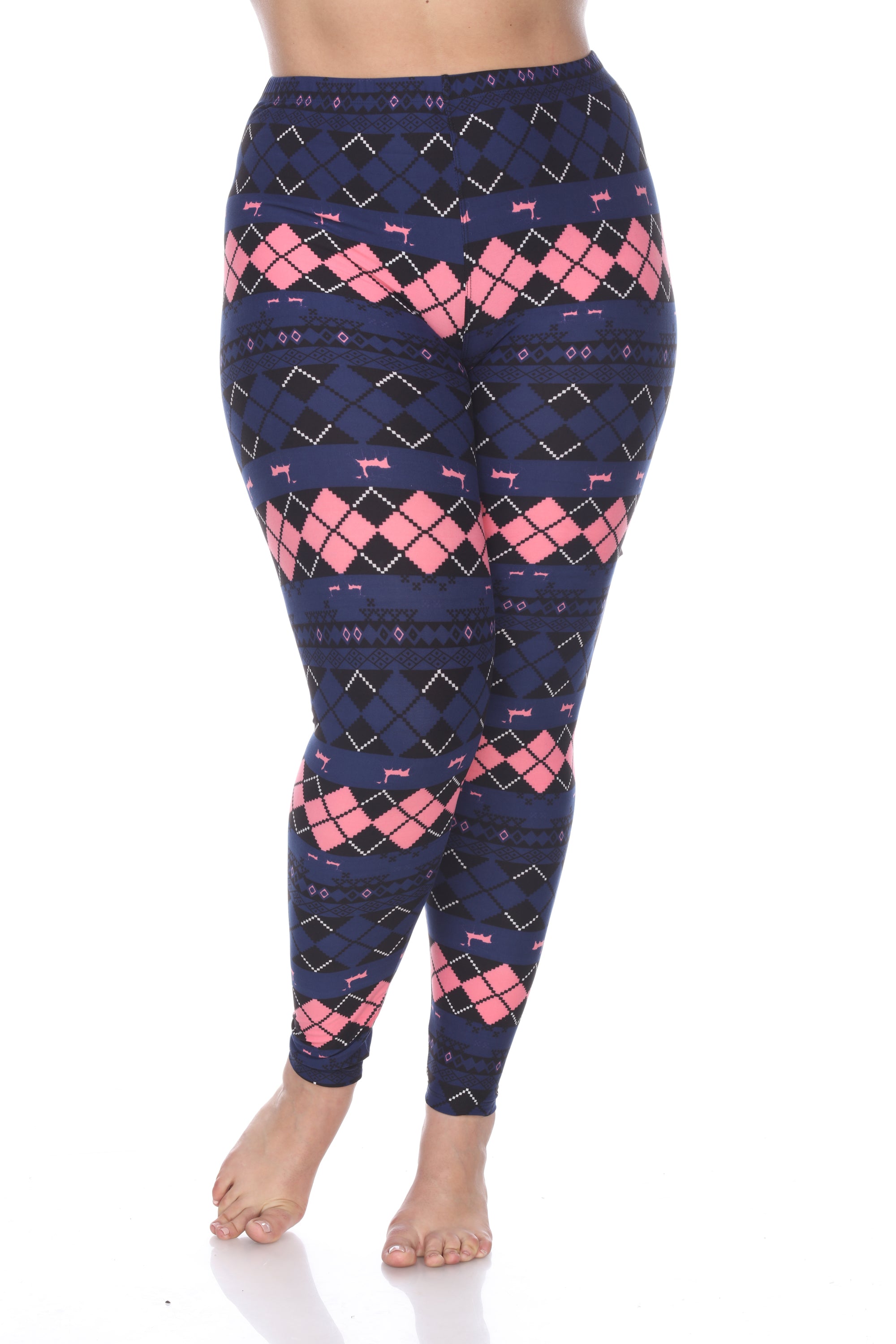  White Mark Plus Size Argyle Print Leggings - one size - Bonton