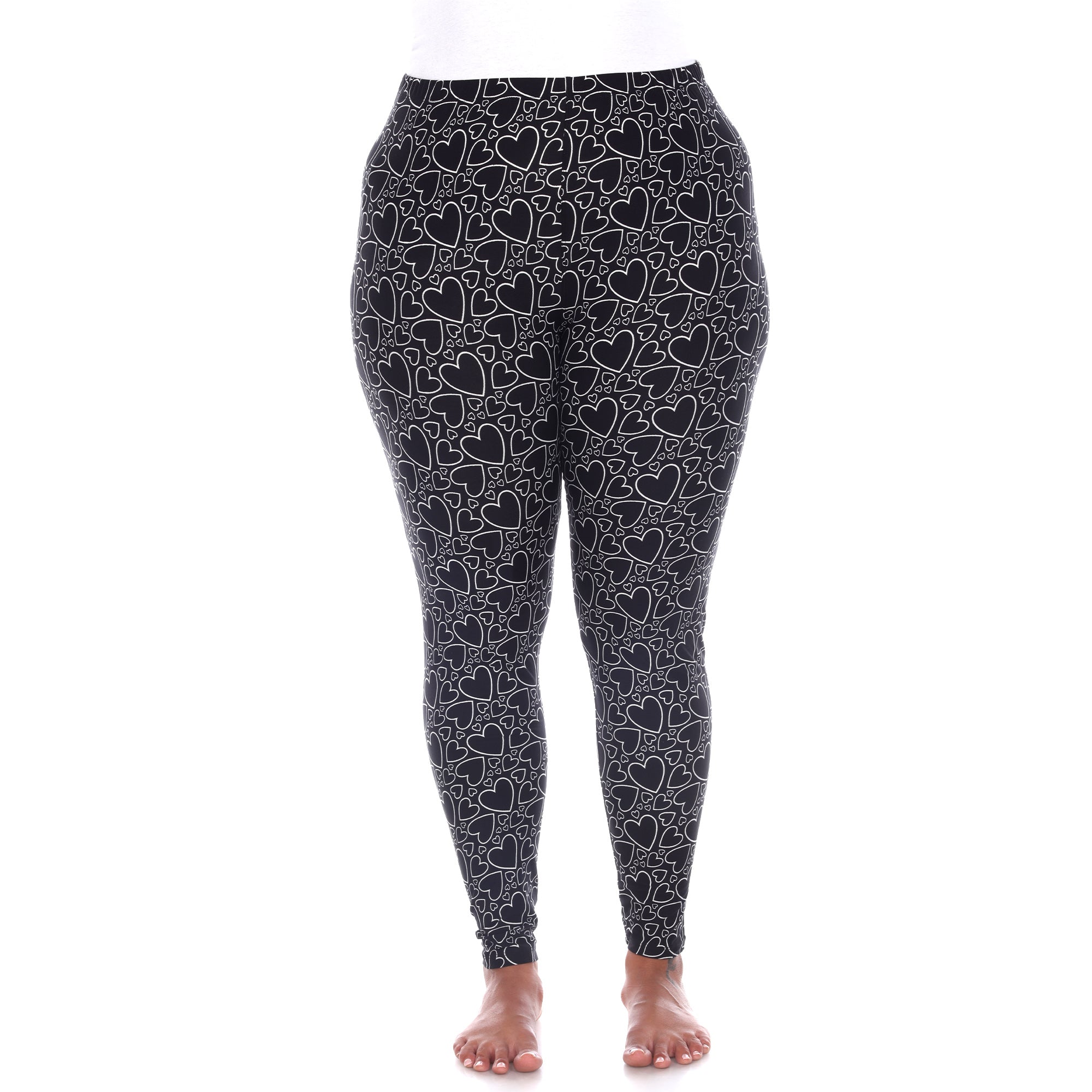  White Mark Plus Size Super Soft Heart Printed Leggings - one size - Bonton