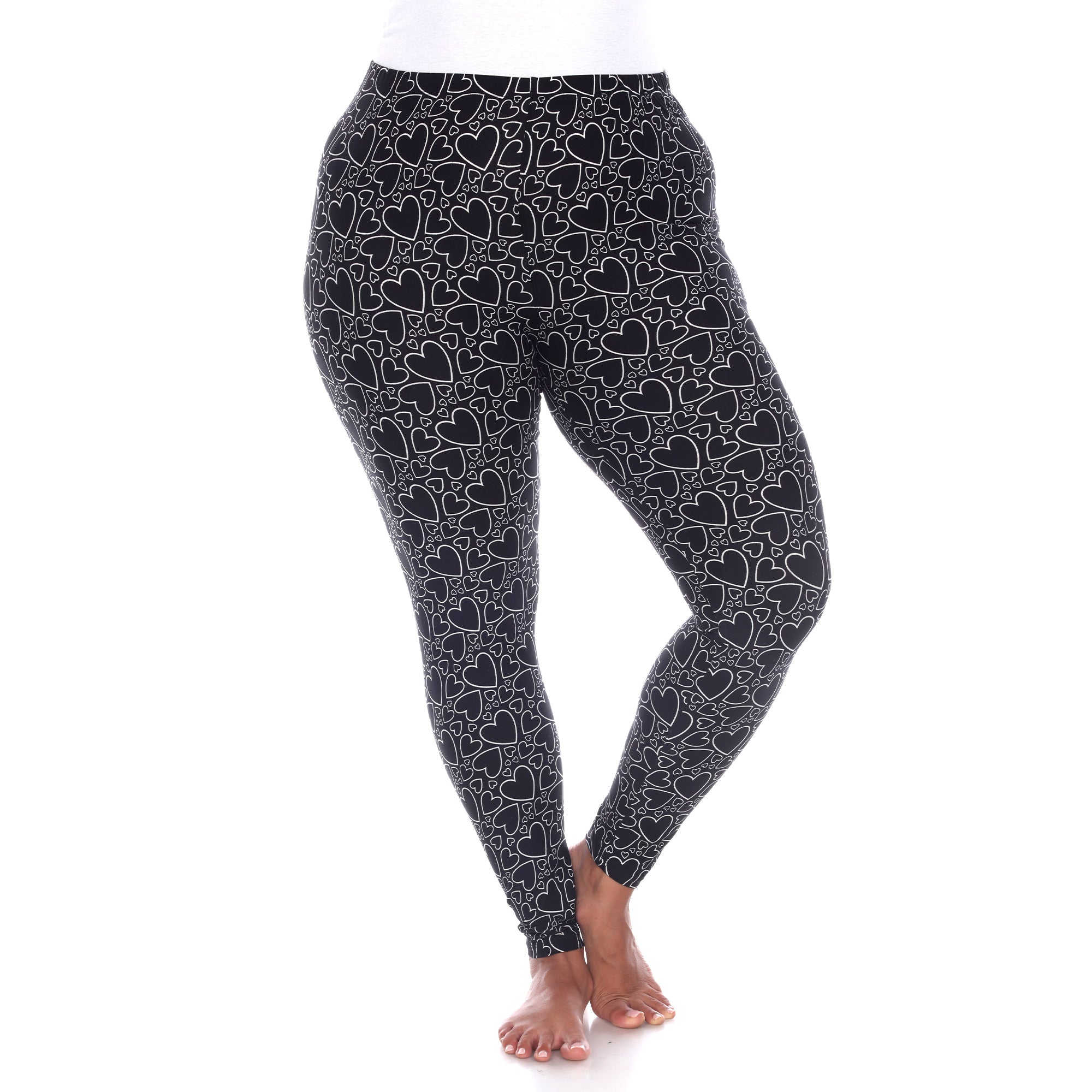  White Mark Plus Size Super Soft Heart Printed Leggings - one size - Bonton