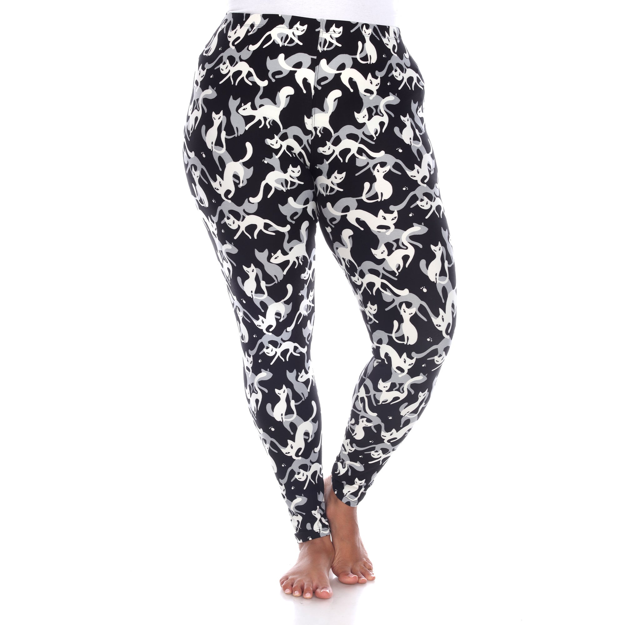  White Mark Plus Size Super Soft Cat Printed Leggings - one size - Bonton