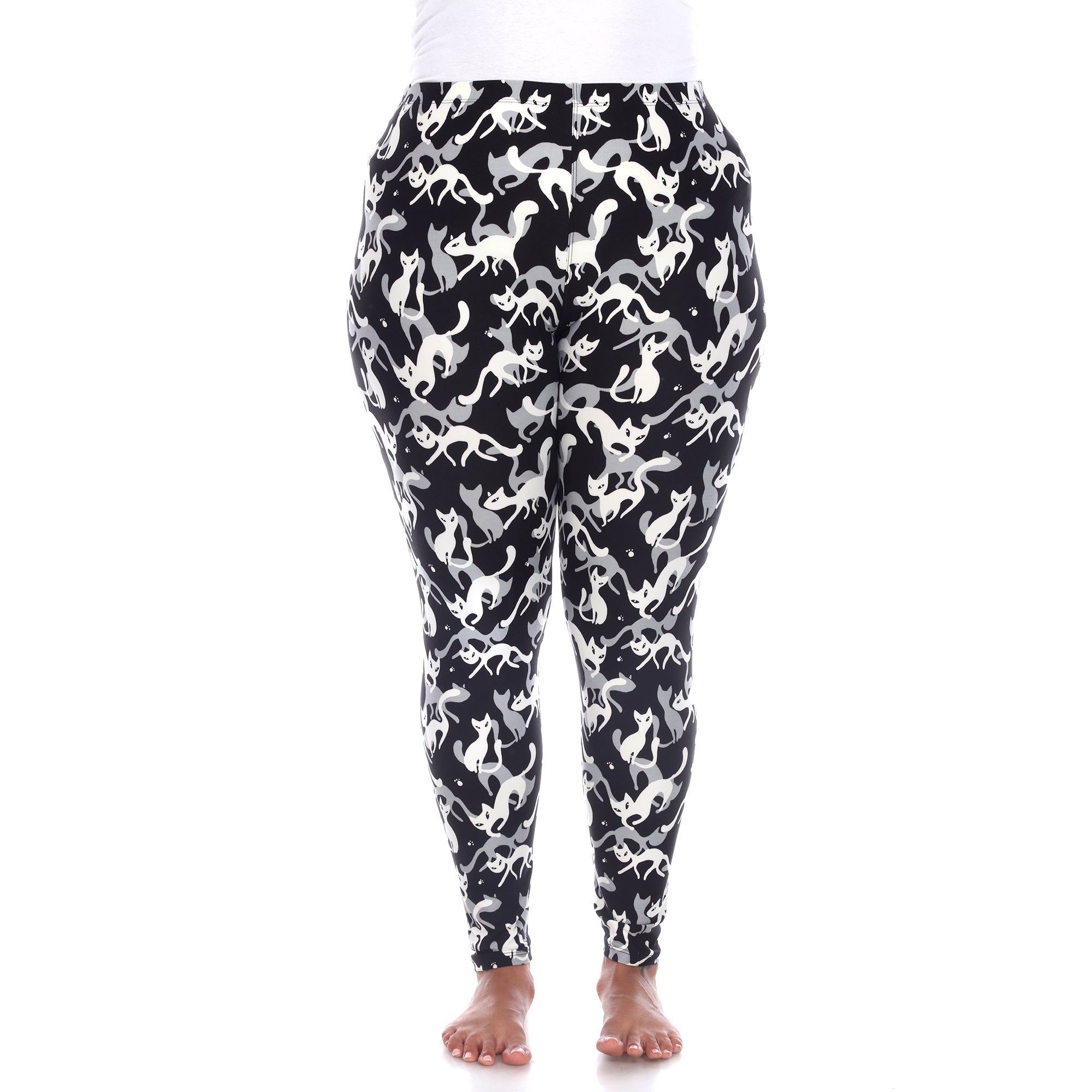  White Mark Plus Size Super Soft Cat Printed Leggings - one size - Bonton