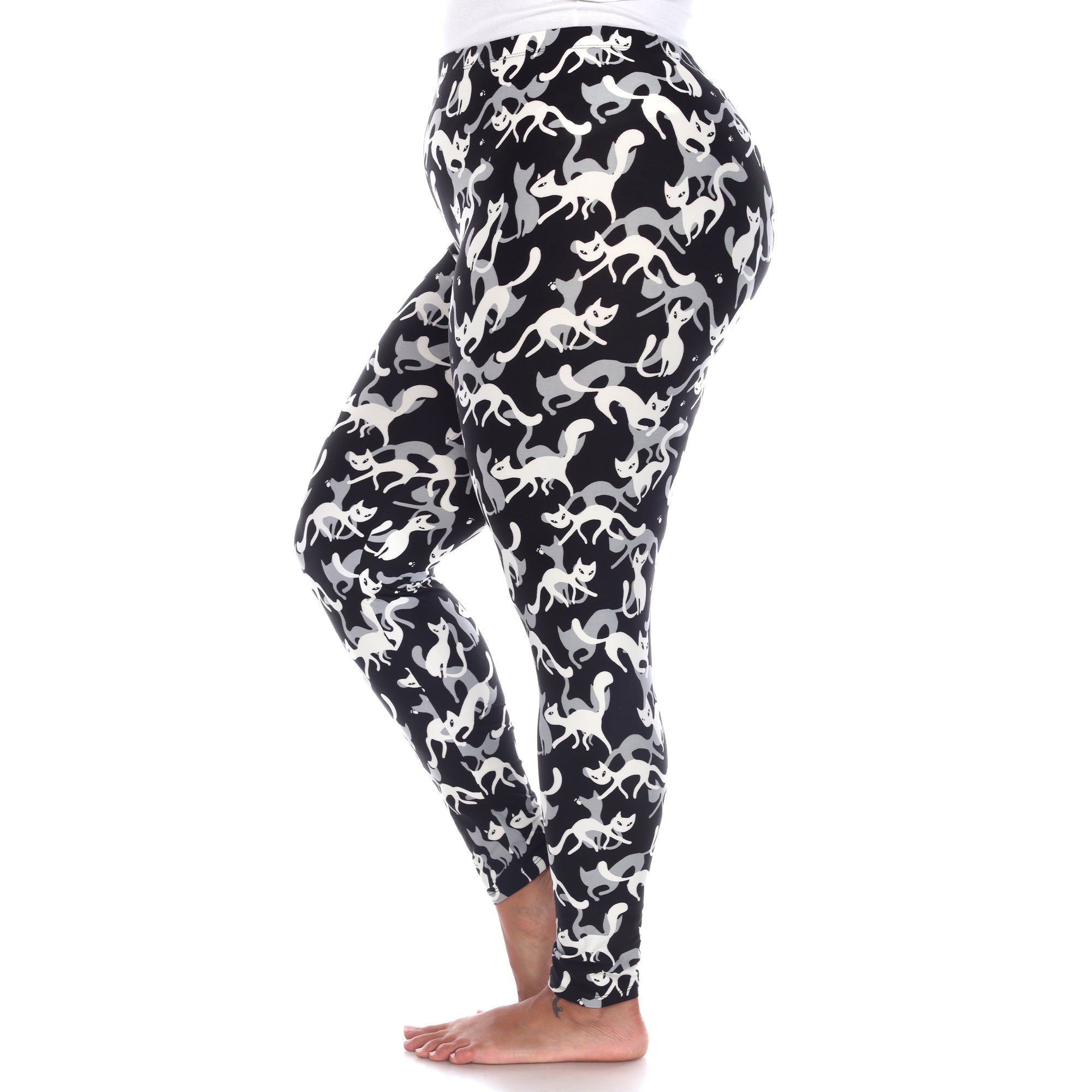  White Mark Plus Size Super Soft Cat Printed Leggings - one size - Bonton