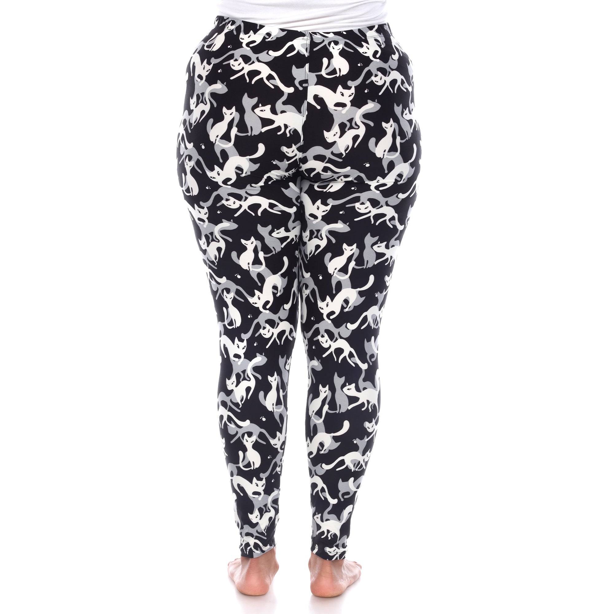  White Mark Plus Size Super Soft Cat Printed Leggings - one size - Bonton