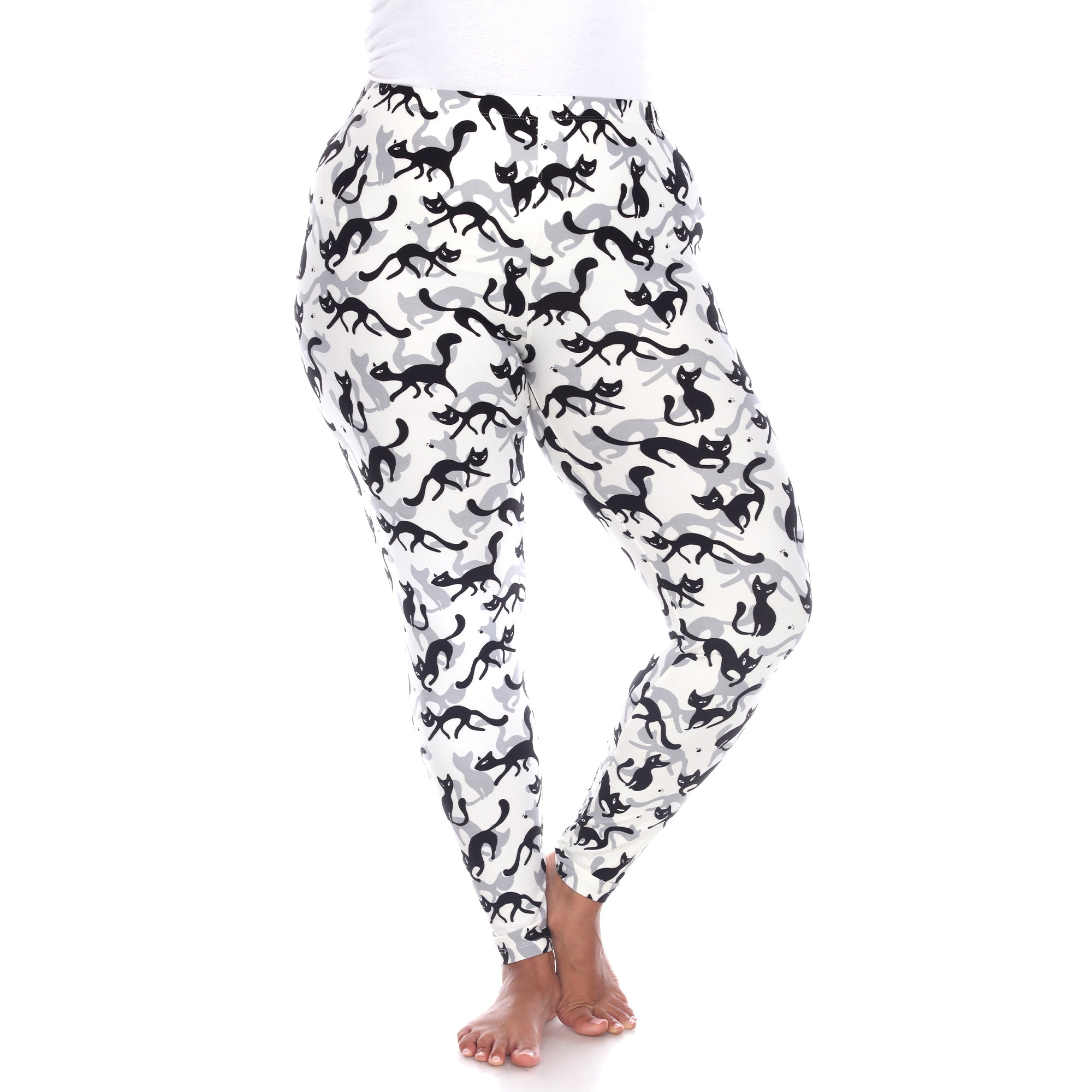  White Mark Plus Size Super Soft Cat Printed Leggings - one size - Bonton