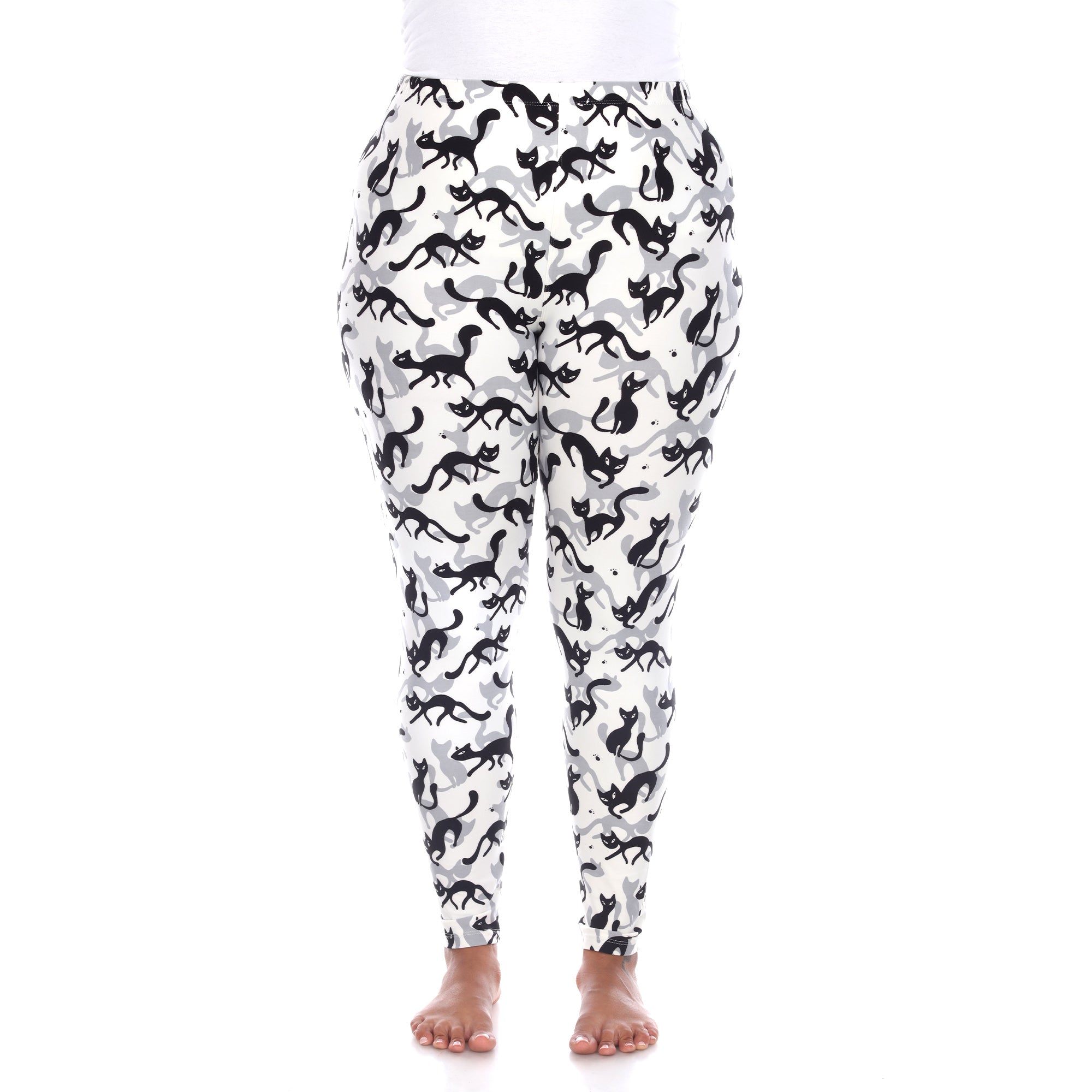  White Mark Plus Size Super Soft Cat Printed Leggings - one size - Bonton