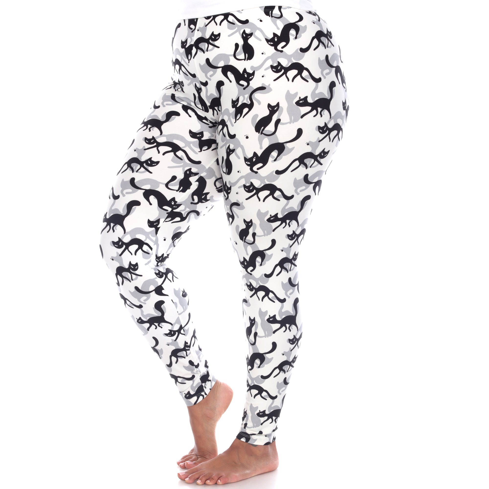  White Mark Plus Size Super Soft Cat Printed Leggings - one size - Bonton