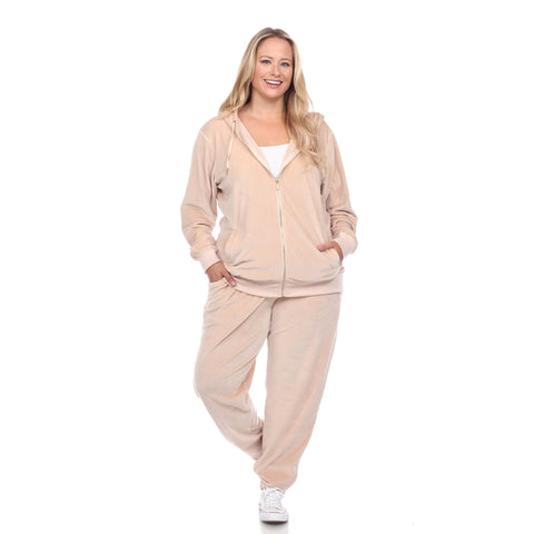 Plus Size 2 Piece Velour Tracksuit Set