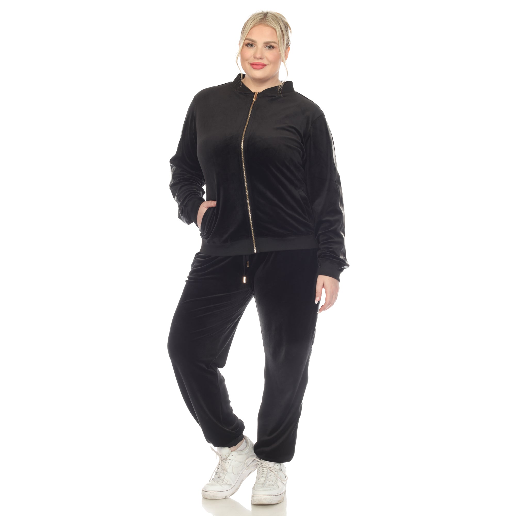  White Mark Plus Size 2-Piece Velour With Faux Leather Stripe - 3X - Bonton