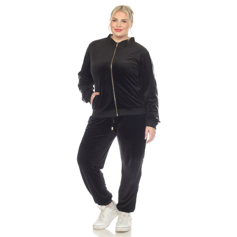 Plus Size 2-Piece Velour With Faux Leather Stripe