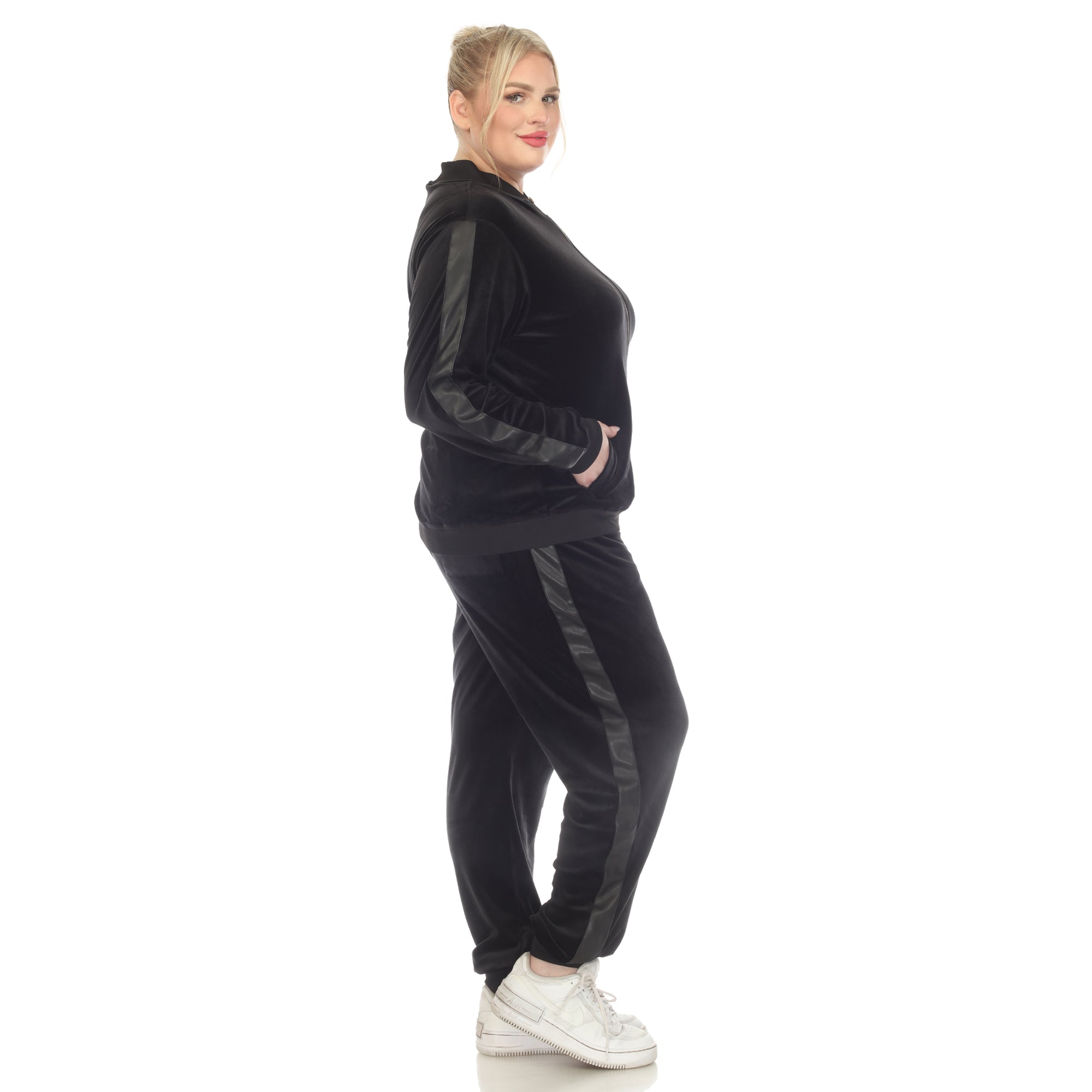  White Mark Plus Size 2-Piece Velour With Faux Leather Stripe - 3X - Bonton