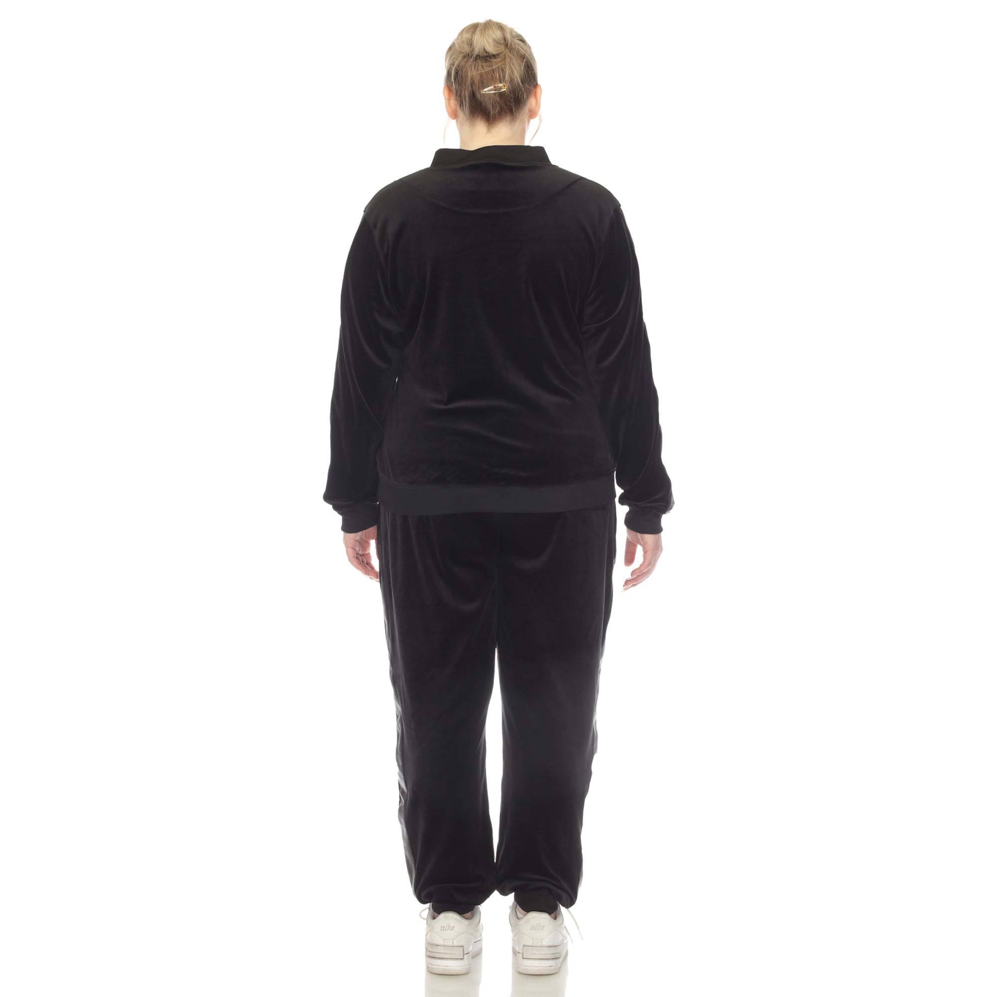  White Mark Plus Size 2-Piece Velour With Faux Leather Stripe - 3X - Bonton