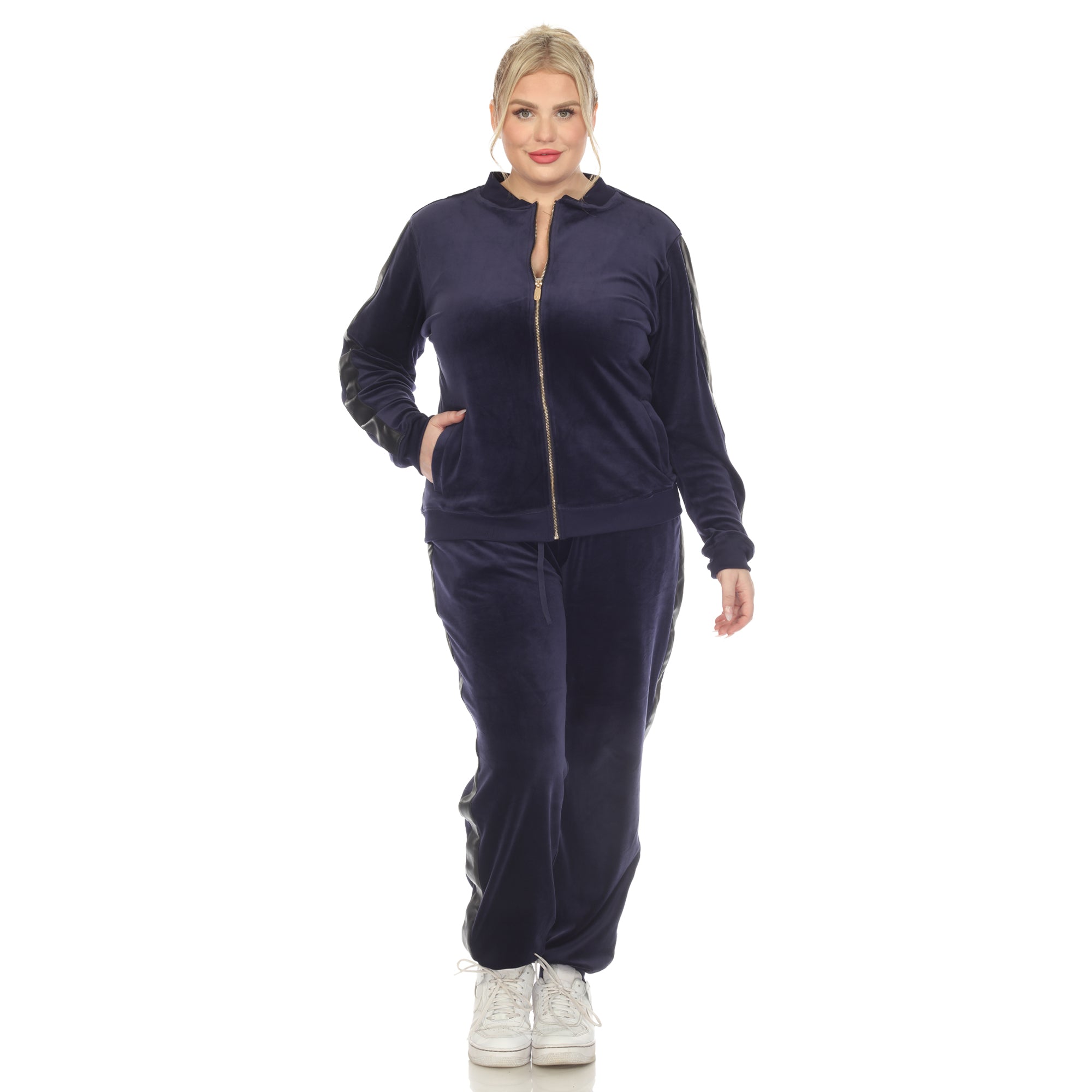  White Mark Plus Size 2-Piece Velour With Faux Leather Stripe - 3X - Bonton