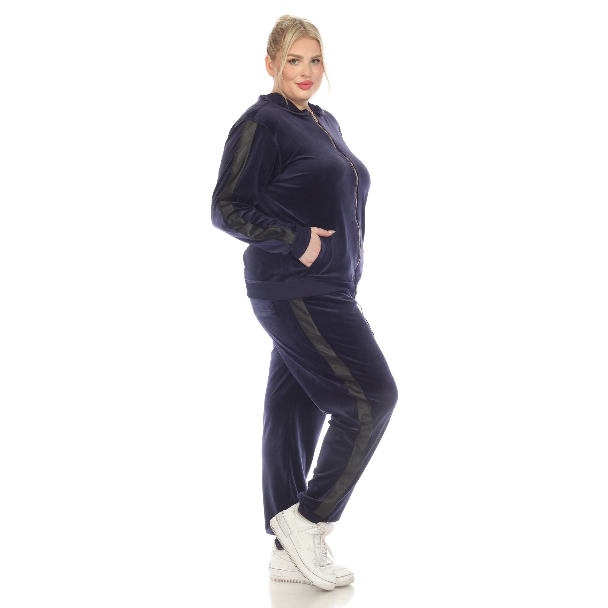  White Mark Plus Size 2-Piece Velour With Faux Leather Stripe - 3X - Bonton