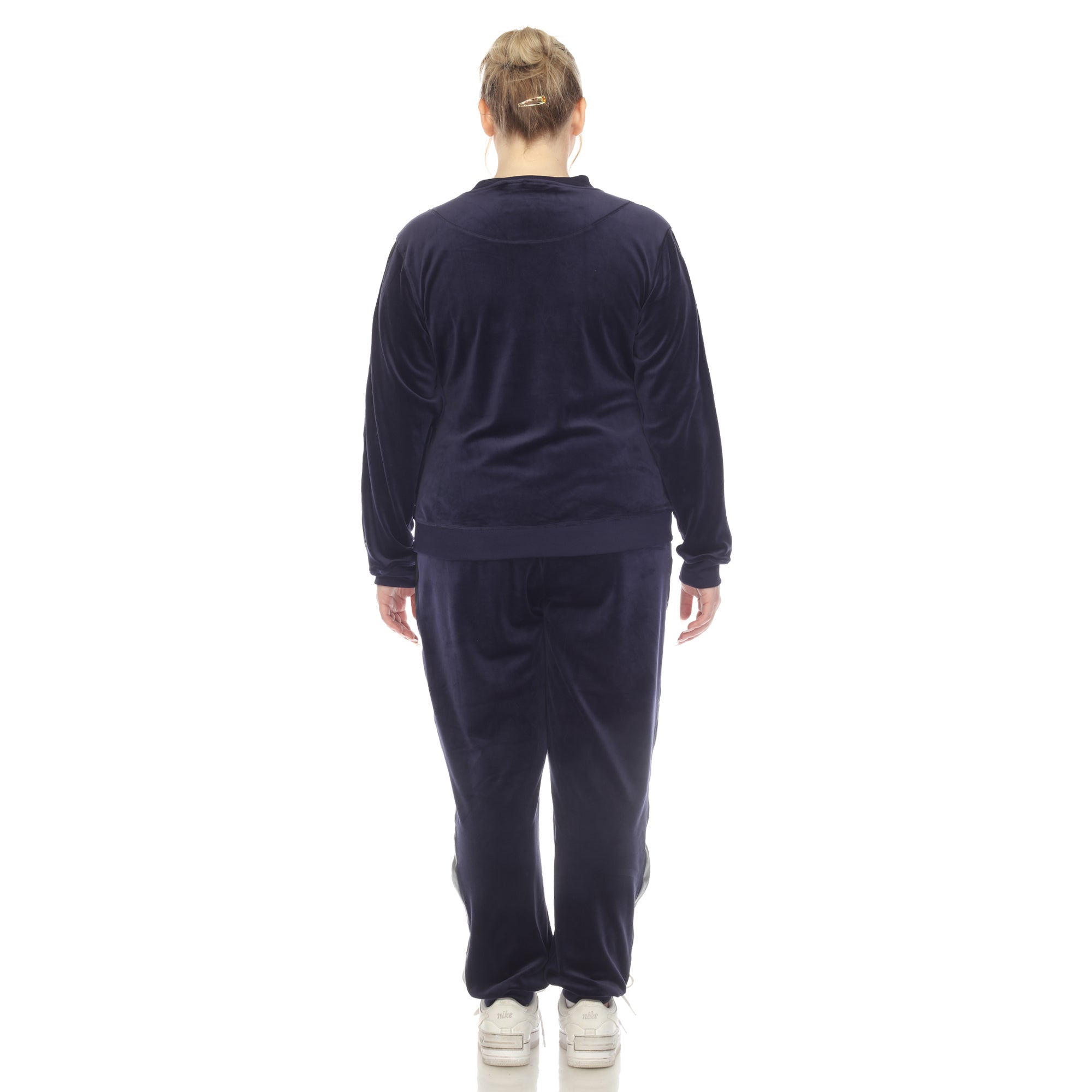  White Mark Plus Size 2-Piece Velour With Faux Leather Stripe - 3X - Bonton