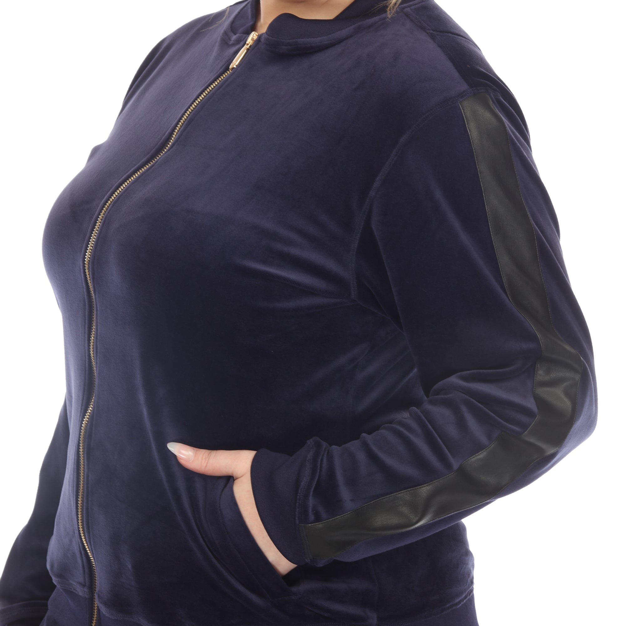  White Mark Plus Size 2-Piece Velour With Faux Leather Stripe - 3X - Bonton