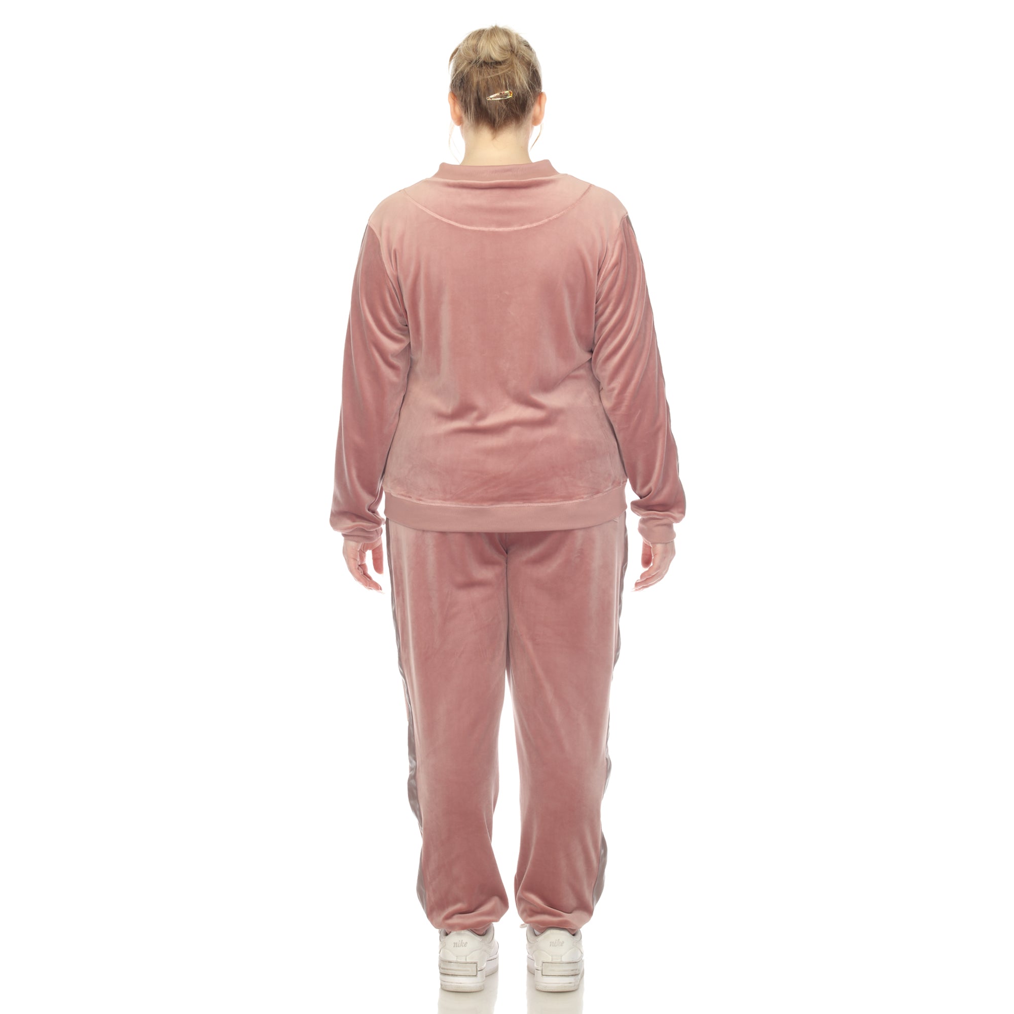  White Mark Plus Size 2-Piece Velour With Faux Leather Stripe - 3X - Bonton