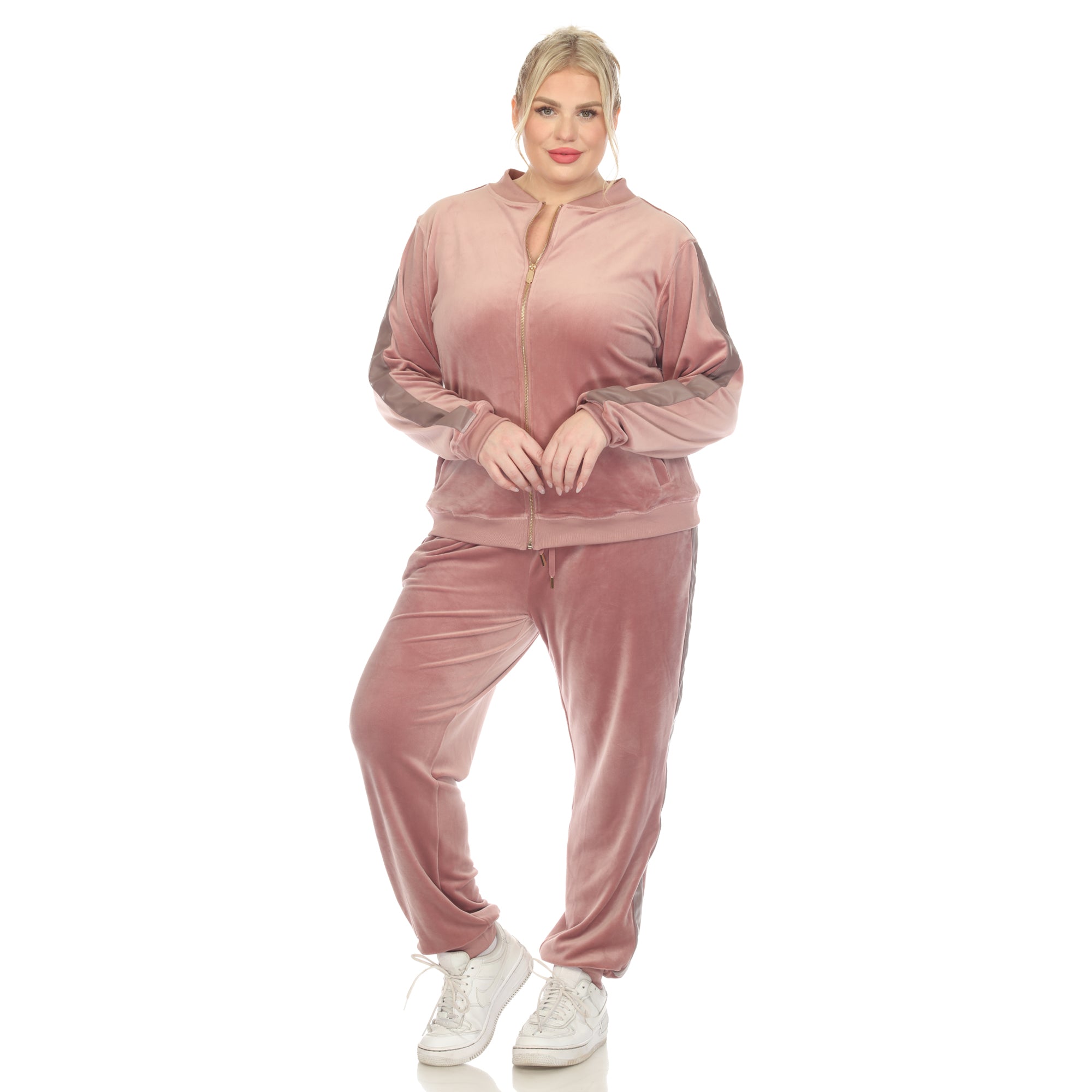  White Mark Plus Size 2-Piece Velour With Faux Leather Stripe - 3X - Bonton
