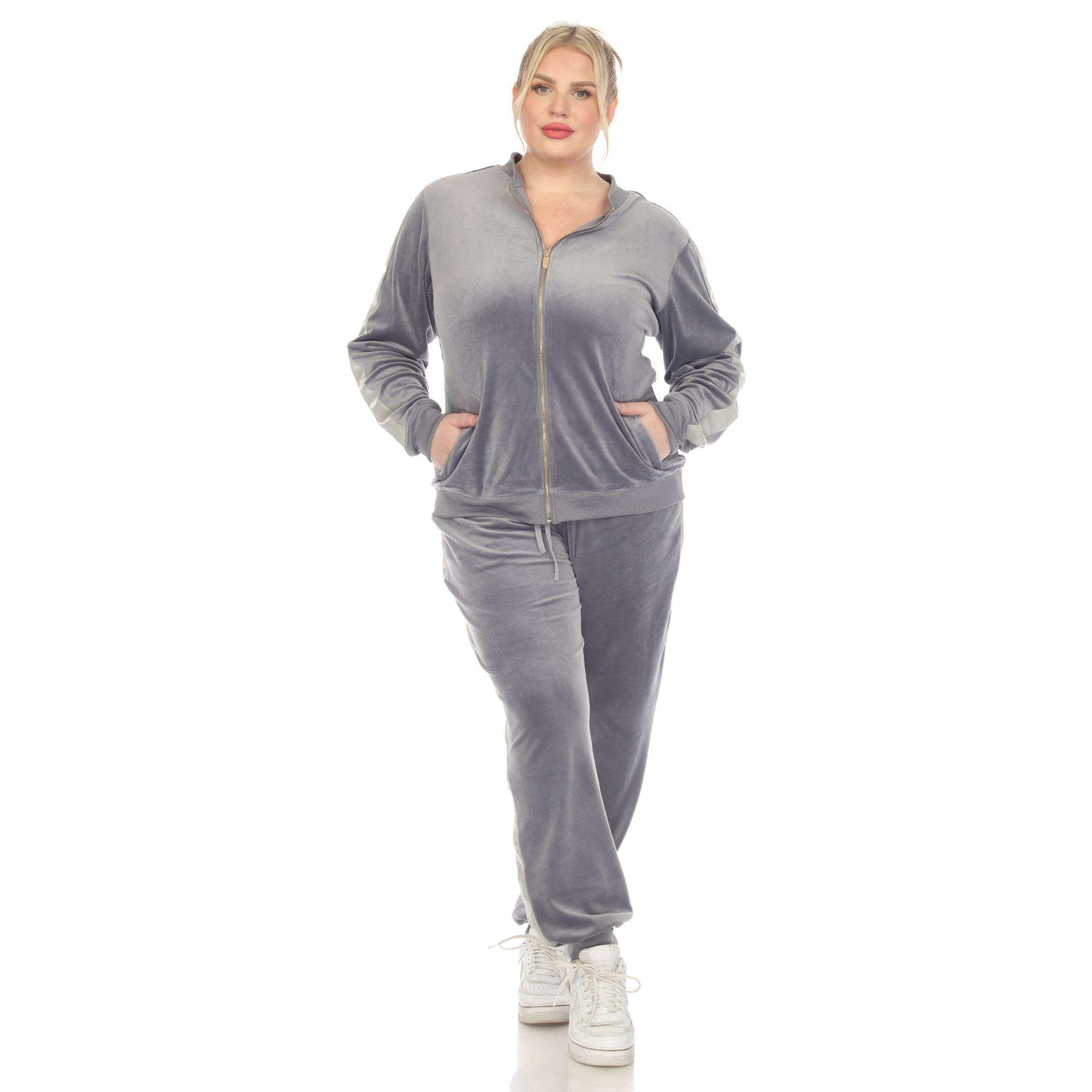  White Mark Plus Size 2-Piece Velour With Faux Leather Stripe - 3X - Bonton