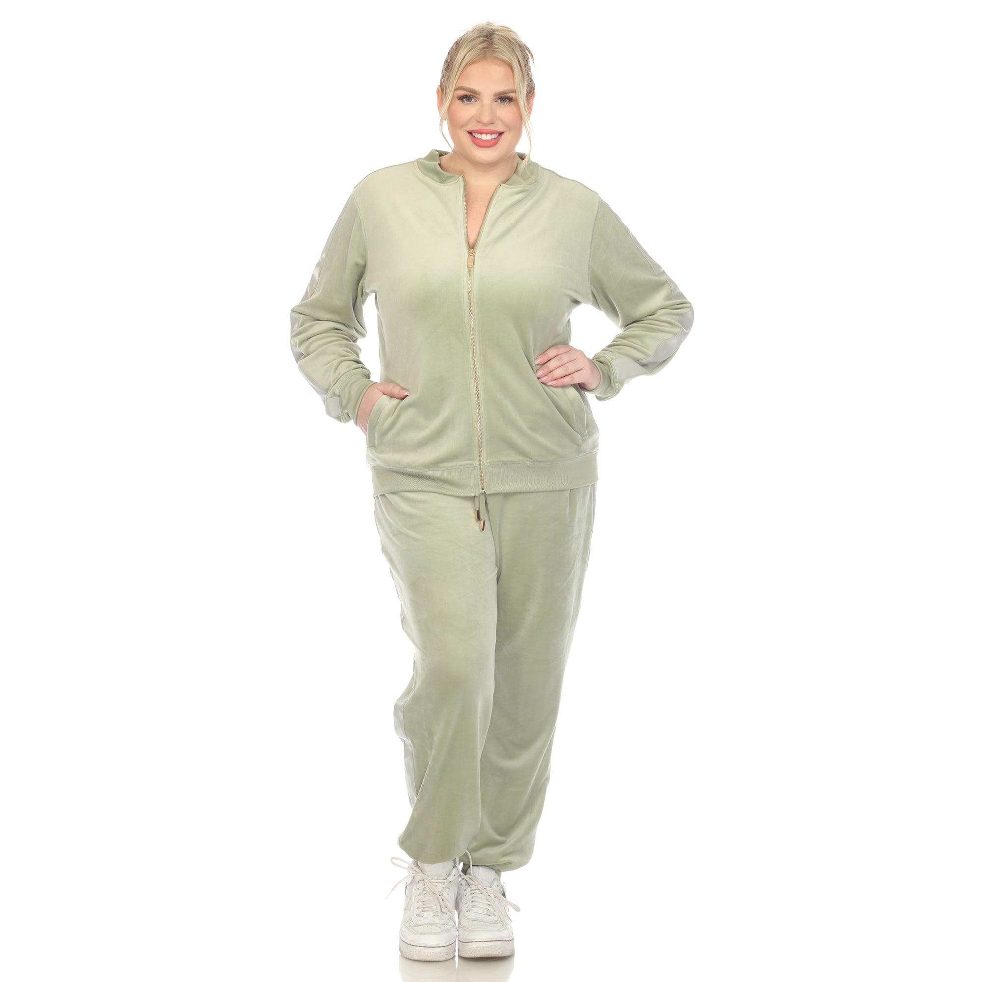  White Mark Plus Size 2-Piece Velour With Faux Leather Stripe - 3X - Bonton