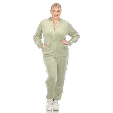 Plus Size 2-Piece Velour With Faux Leather Stripe
