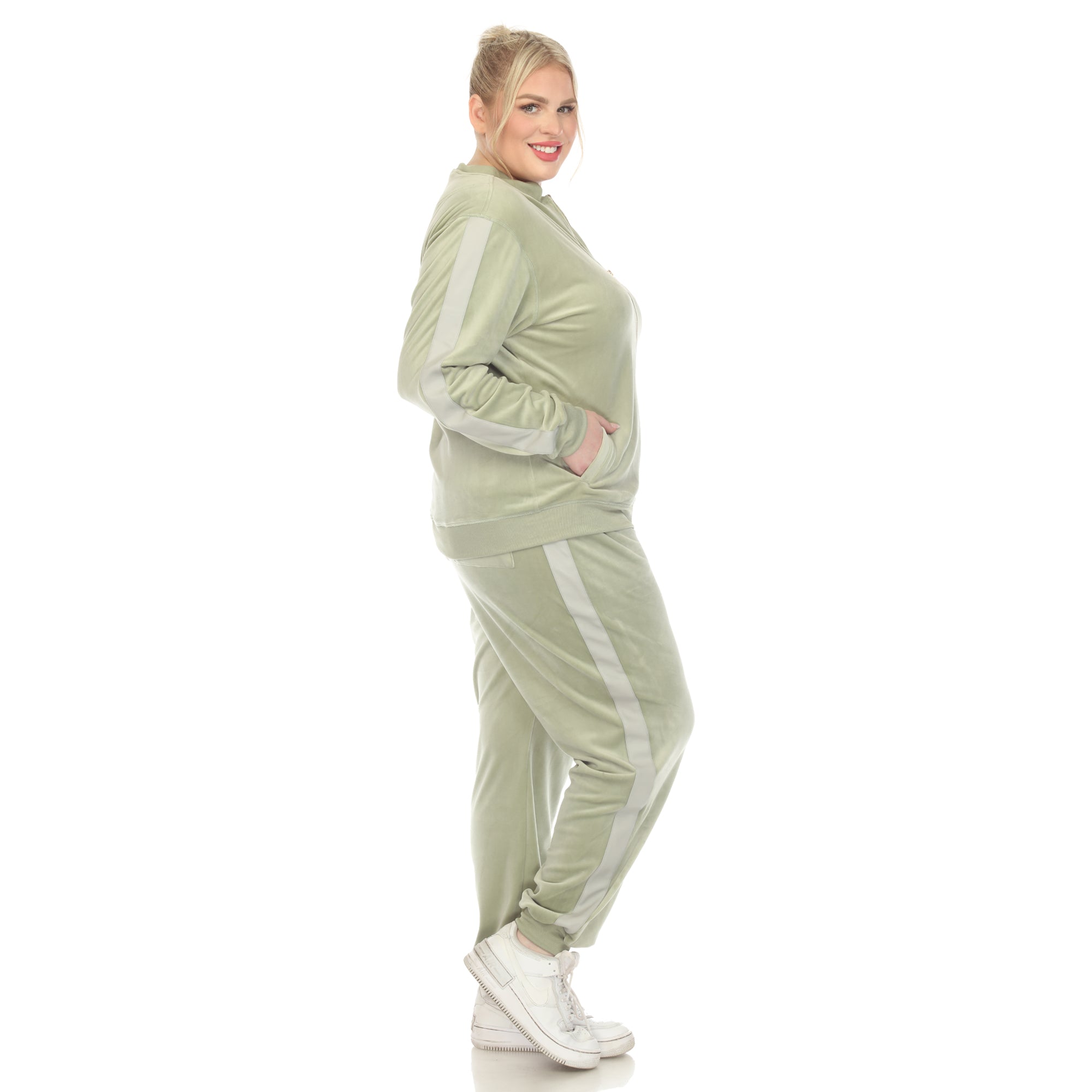  White Mark Plus Size 2-Piece Velour With Faux Leather Stripe - 3X - Bonton