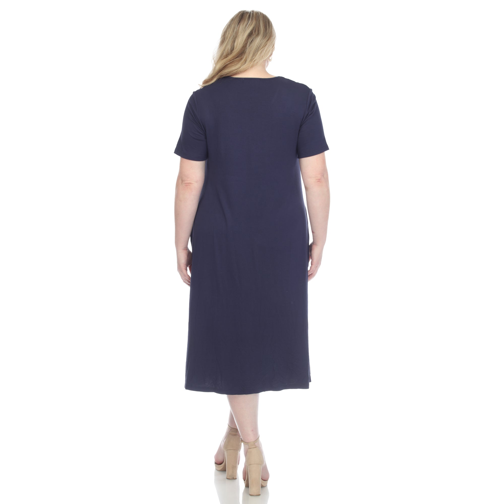  White Mark Plus Size Short Sleeve Pocket Swing Midi Dress - 3X - Bonton