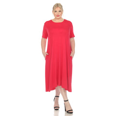 Plus Size Short Sleeve Pocket Swing Midi Dress