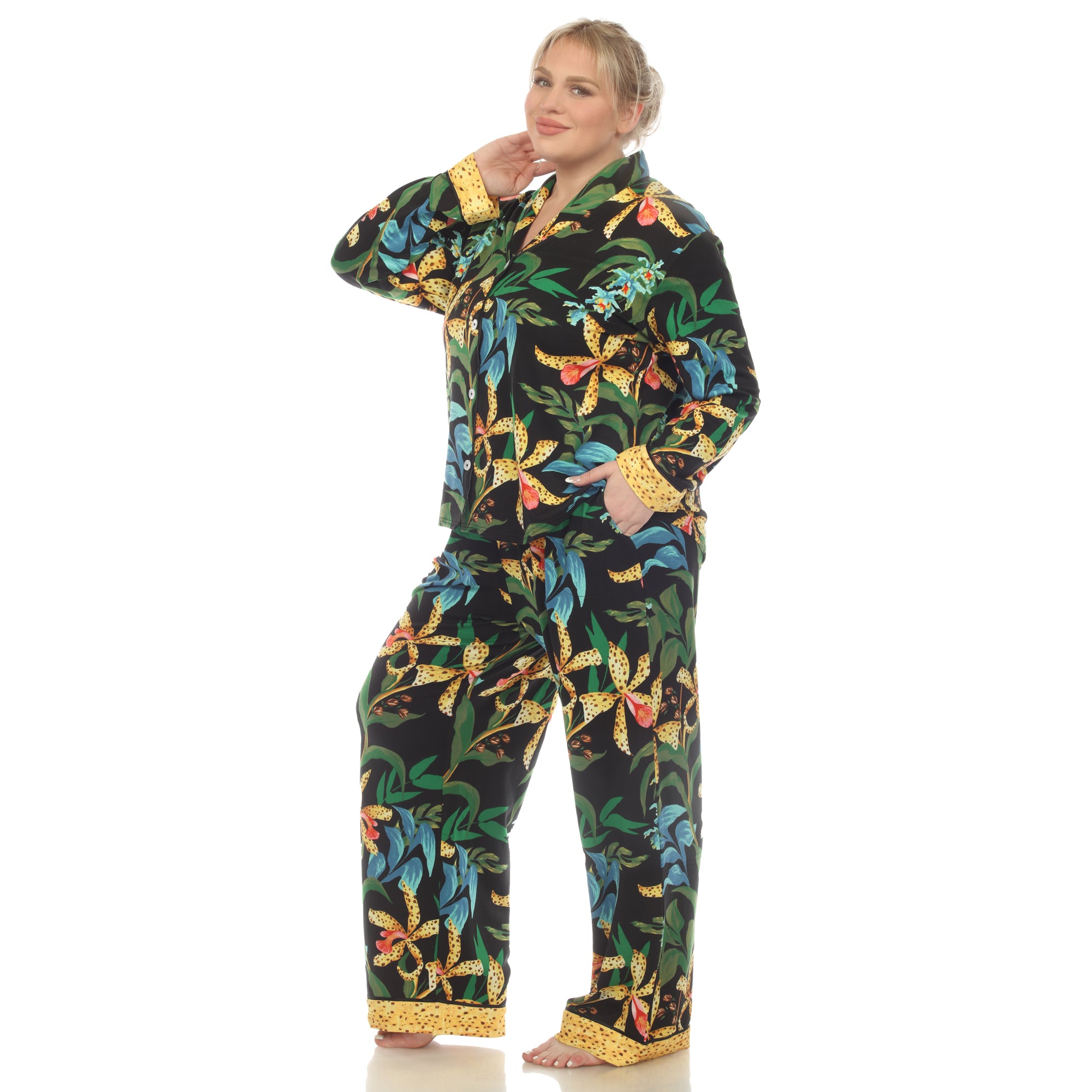  White Mark Plus Size Two Piece Wildflower Print Pajama Set - 3X - Bonton