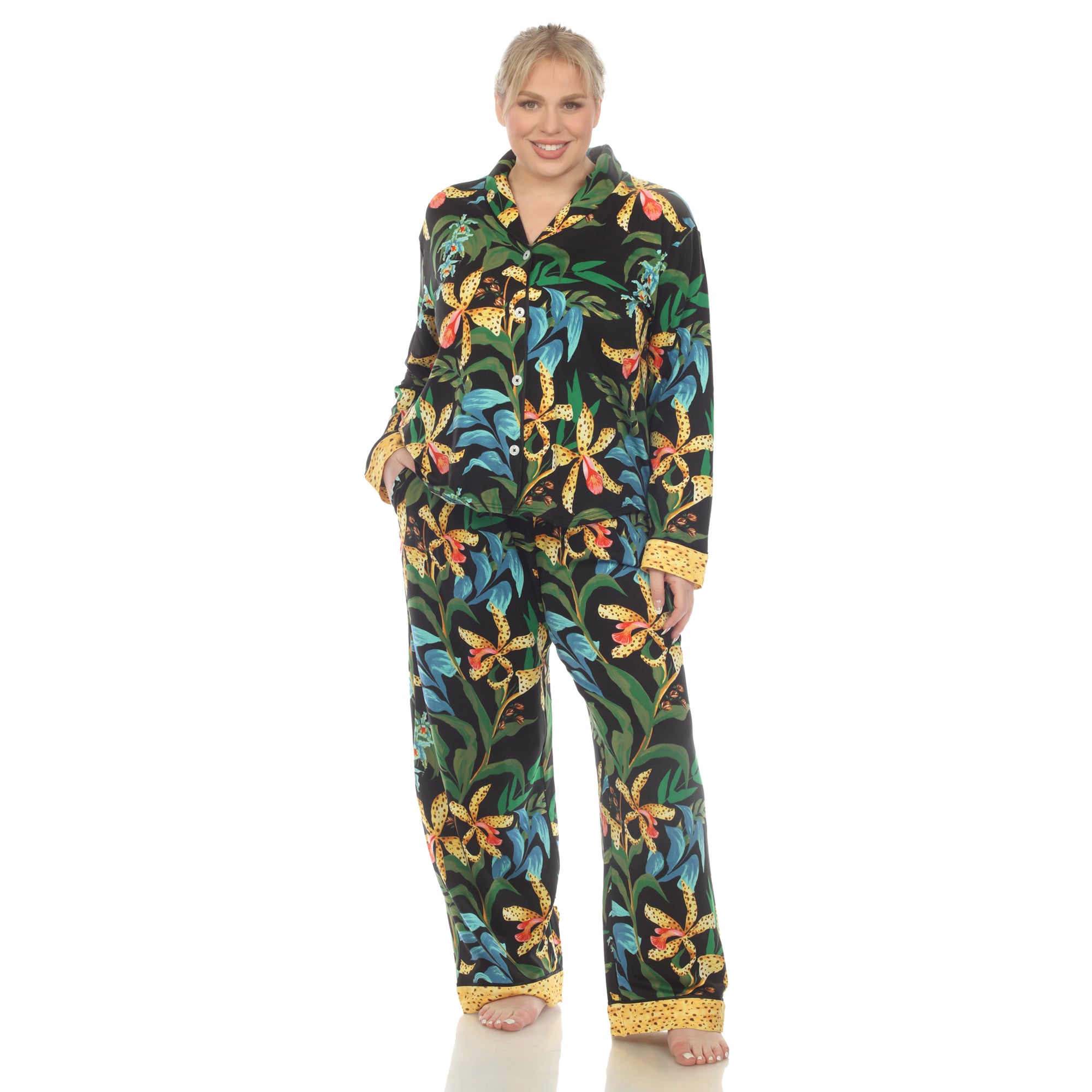  White Mark Plus Size Two Piece Wildflower Print Pajama Set - 3X - Bonton