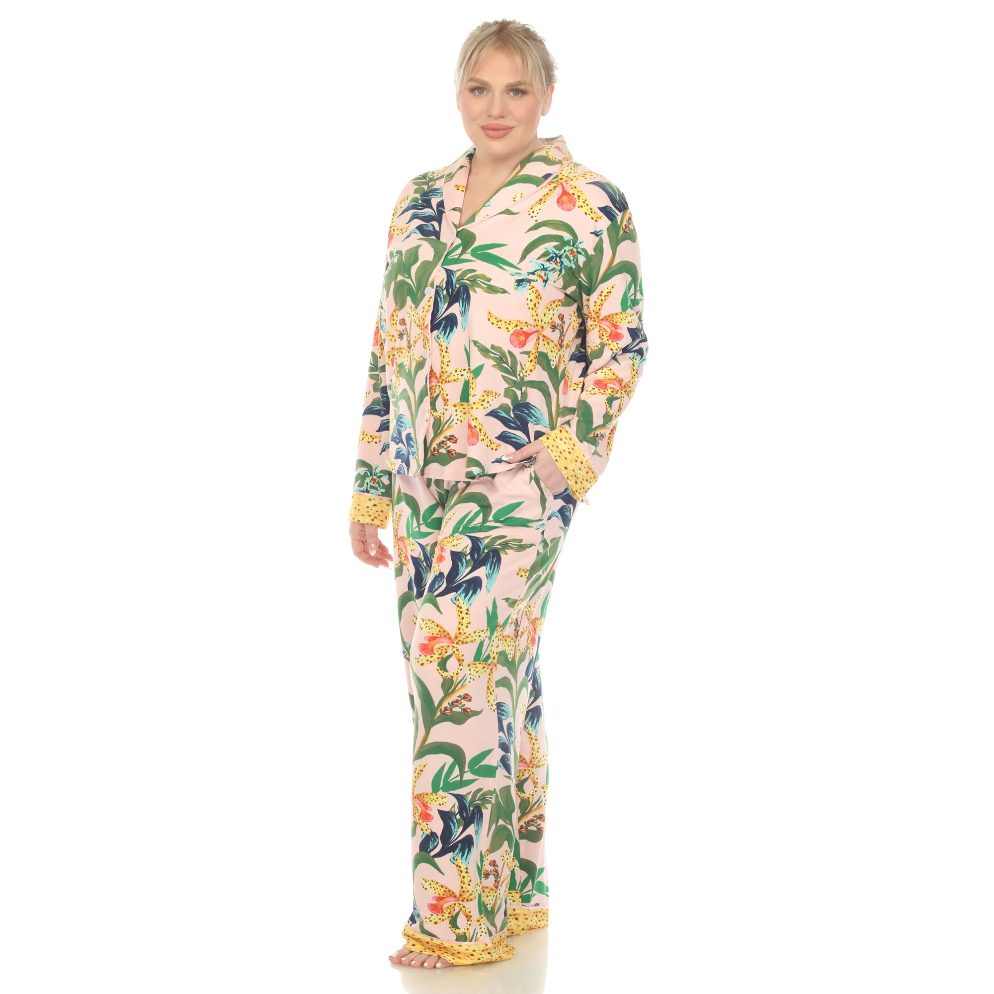  White Mark Plus Size Two Piece Wildflower Print Pajama Set - 3X - Bonton
