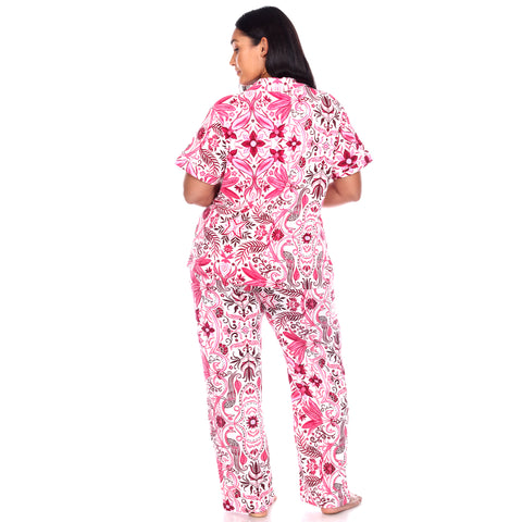 Plus Size Short Sleeve & Pants Tropical Pajama Set