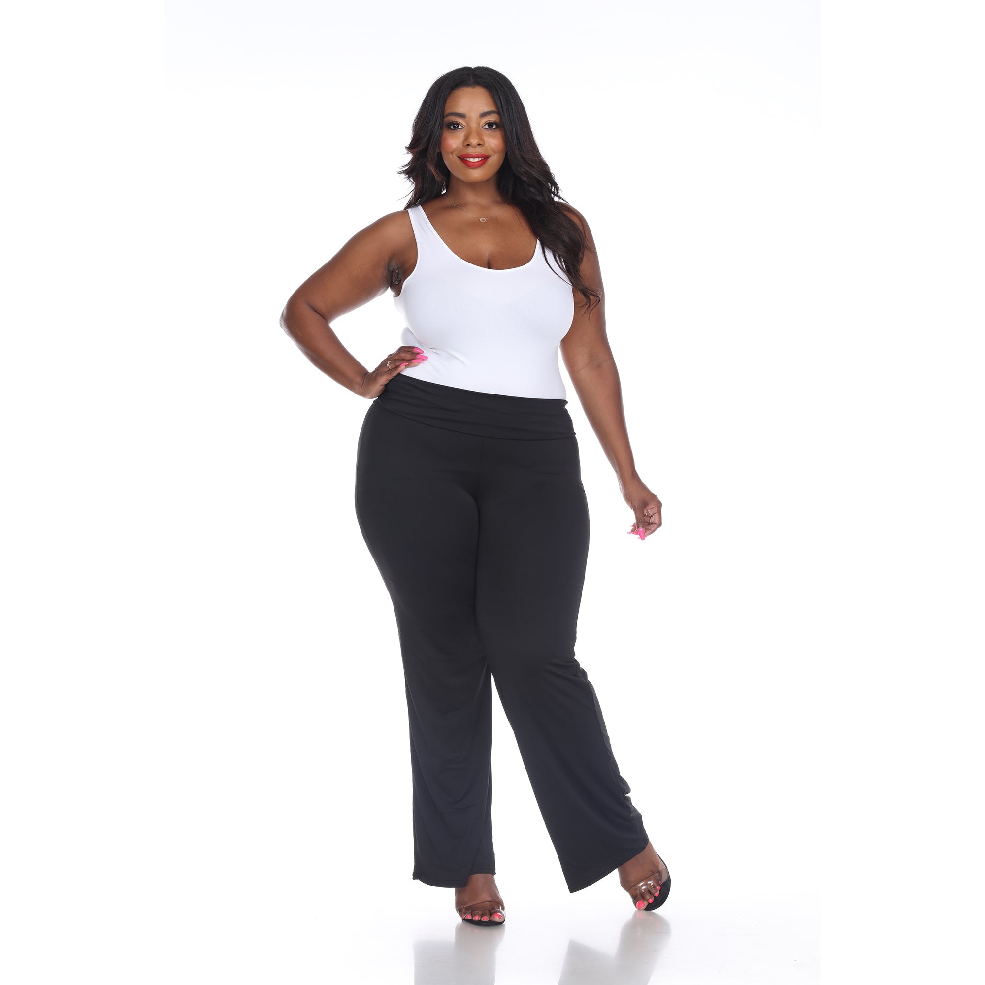  White Mark Plus Size Solid Palazzo Pants - 1x - Bonton