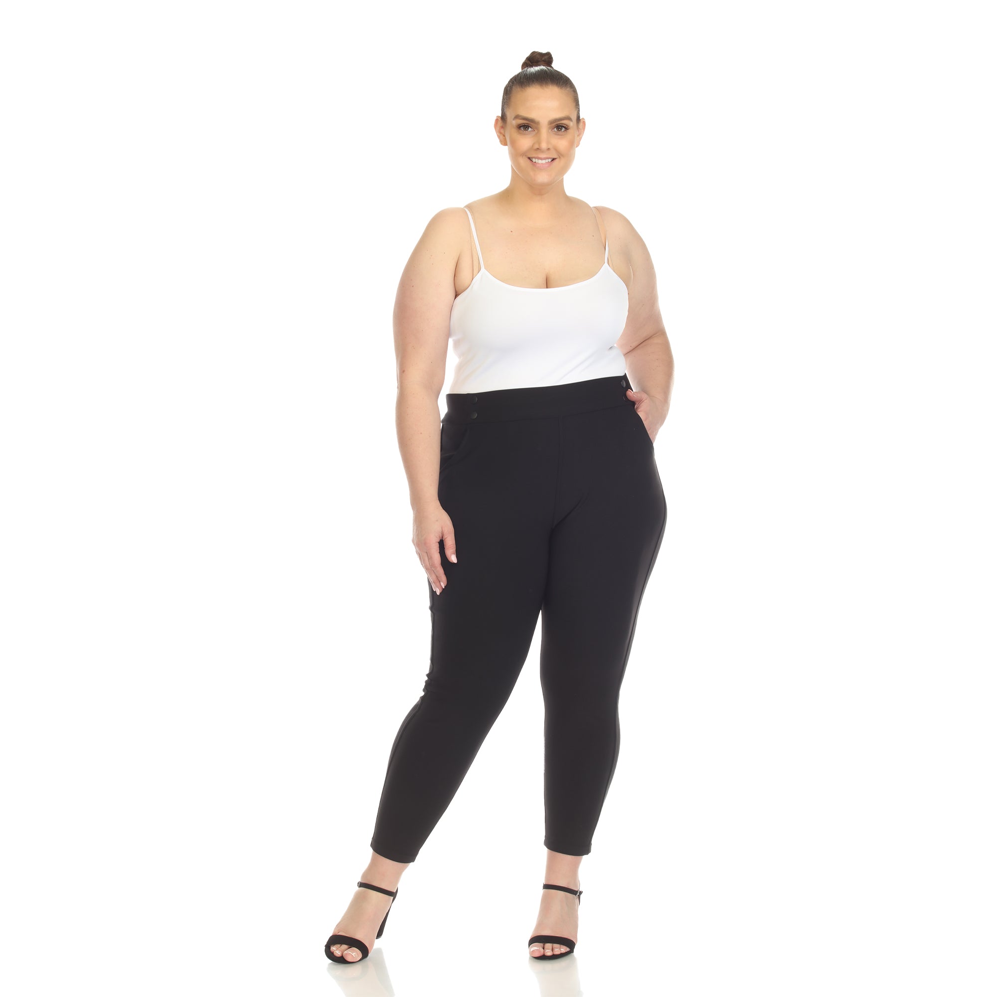  White Mark Plus Size Super Soft Elastic Waistband Scuba Pants - 3X - Bonton