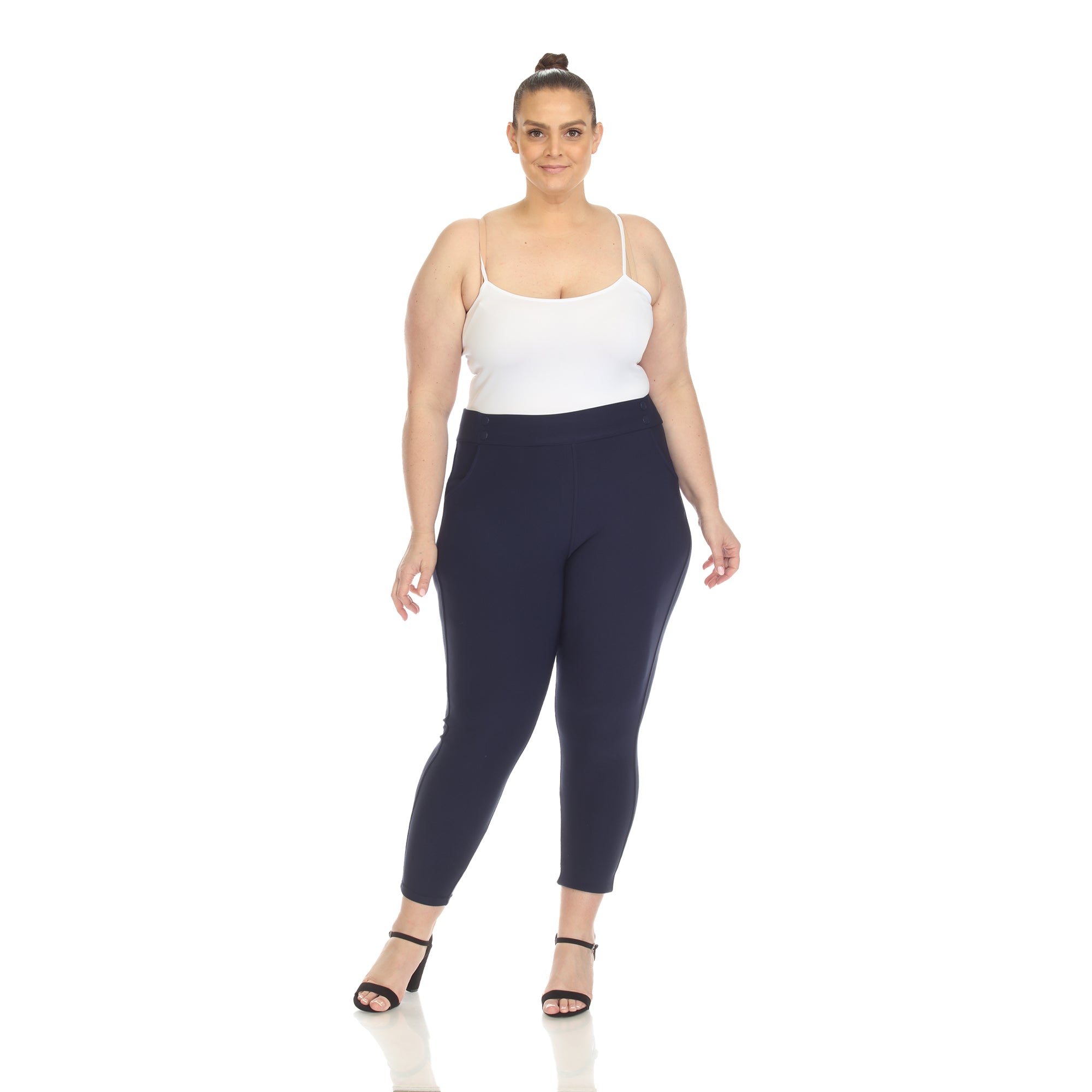  White Mark Plus Size Super Soft Elastic Waistband Scuba Pants - 3X - Bonton