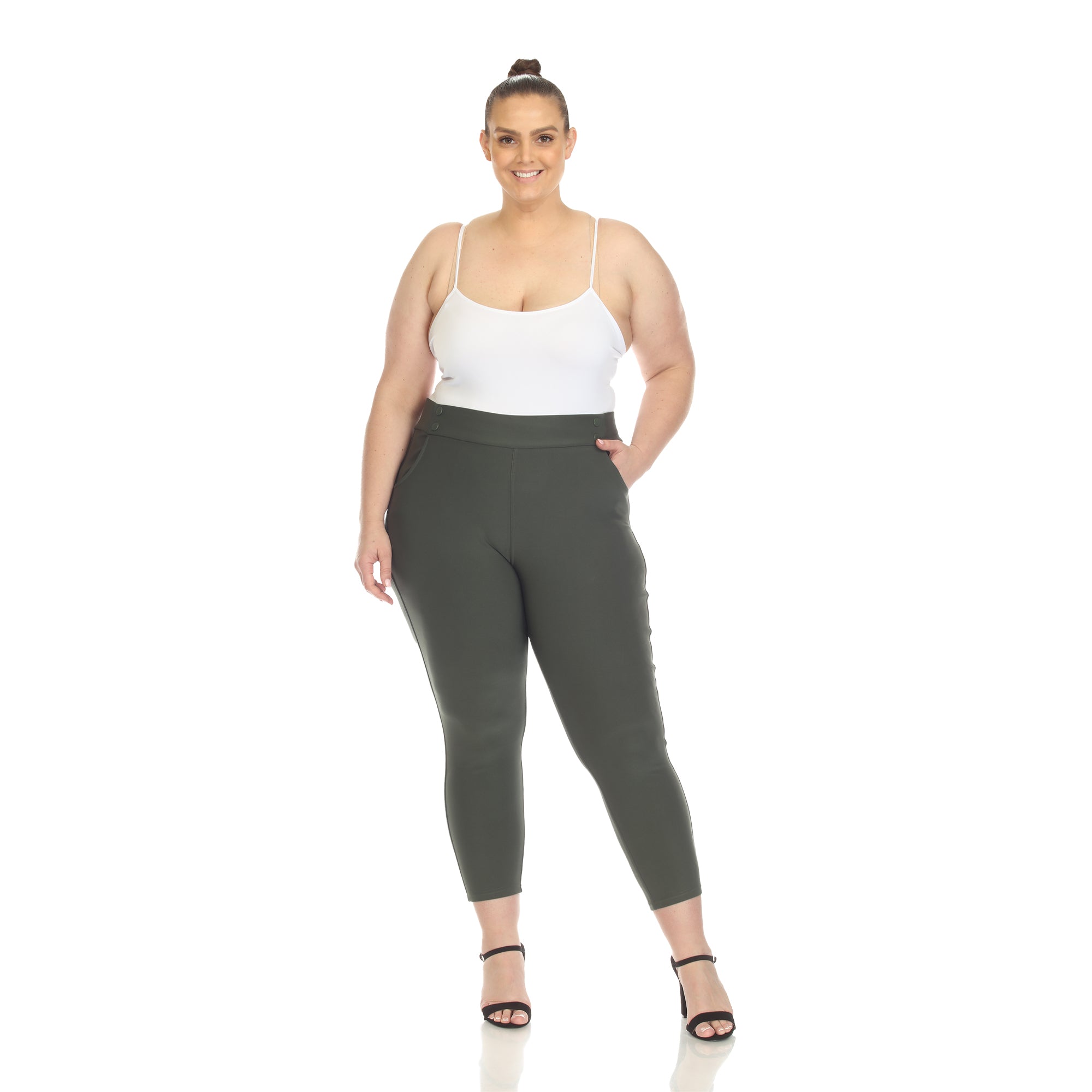  White Mark Plus Size Super Soft Elastic Waistband Scuba Pants - 3X - Bonton