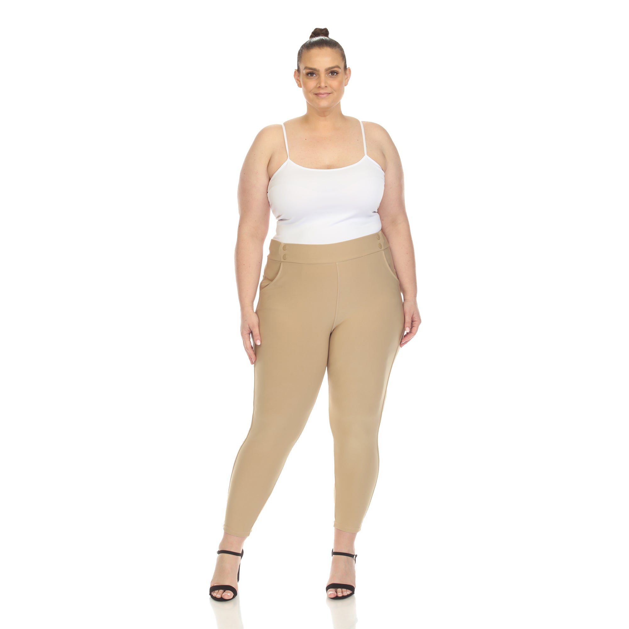  White Mark Plus Size Super Soft Elastic Waistband Scuba Pants - 3X - Bonton