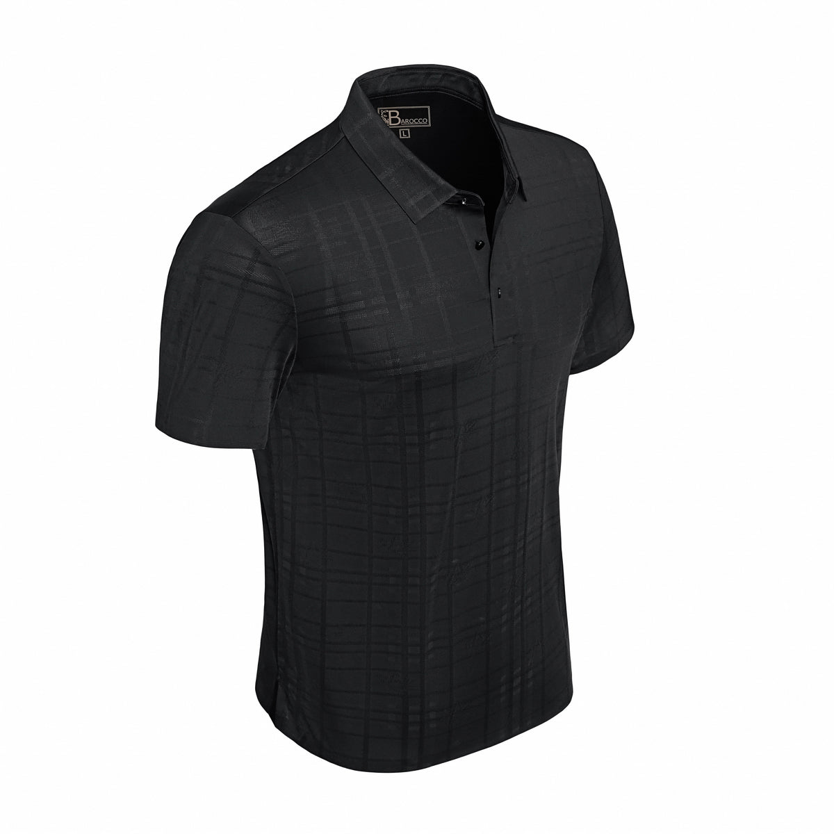  Barocco Shadow Plaid Stitchless Men's Polo Black - BLACK - Bonton