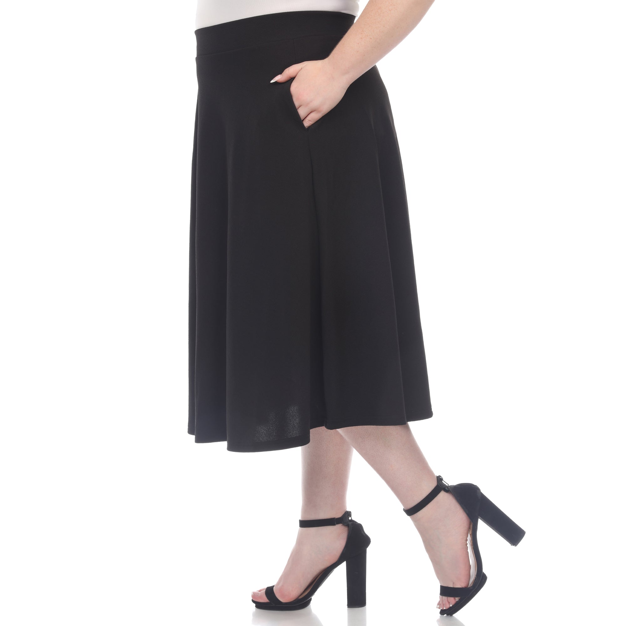  White Mark Plus 'Tasmin' Flare Midi Skirts - 1X - Bonton