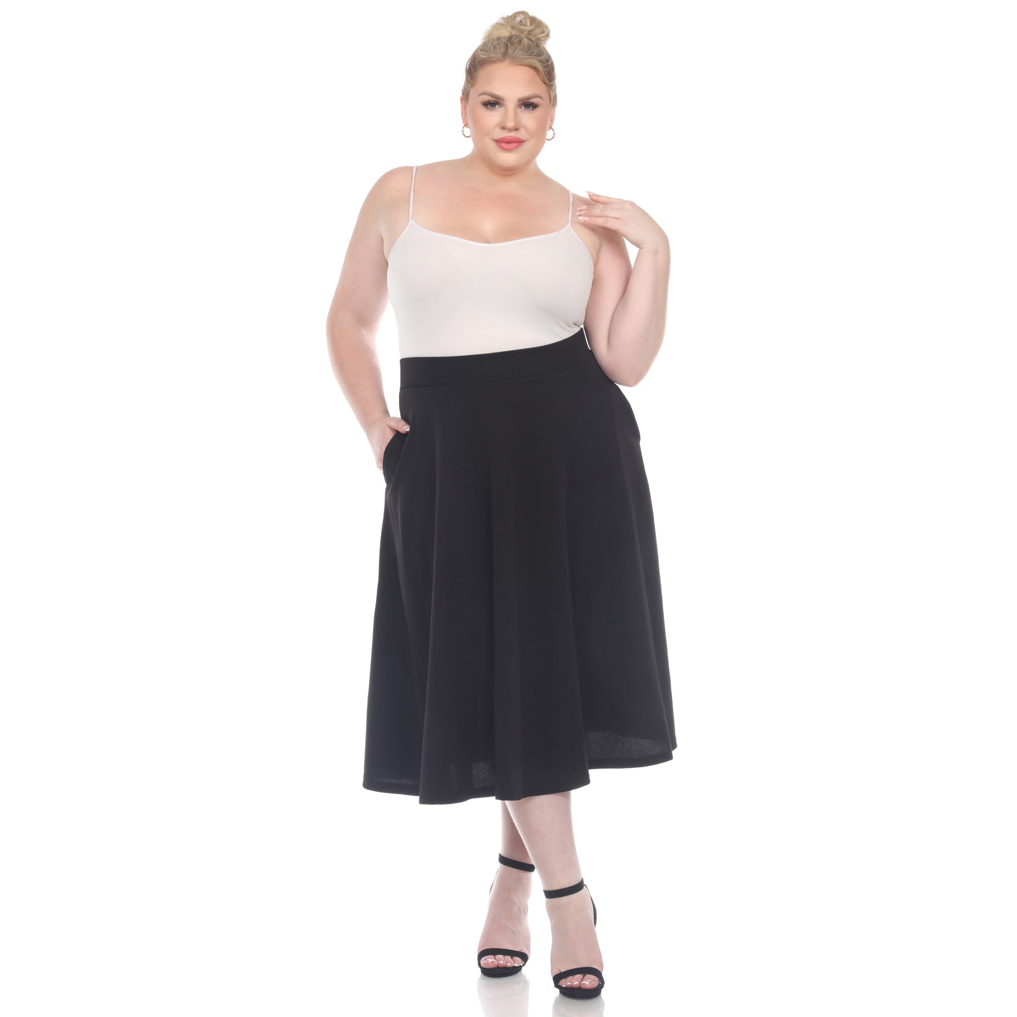  White Mark Plus 'Tasmin' Flare Midi Skirts - 1X - Bonton