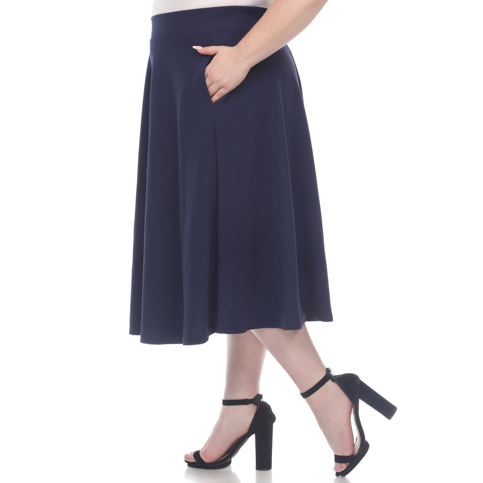  White Mark Plus 'Tasmin' Flare Midi Skirts - 1X - Bonton