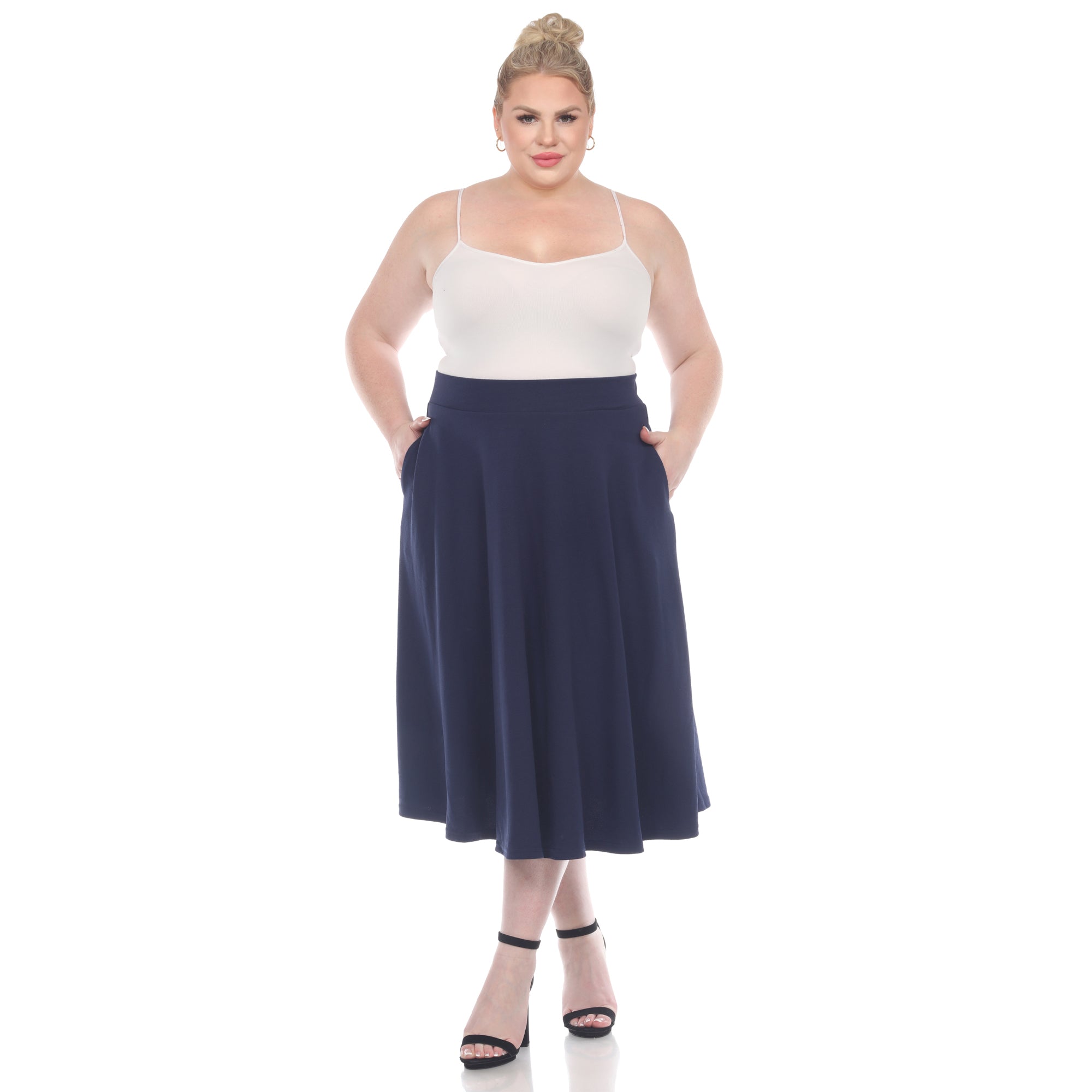  White Mark Plus 'Tasmin' Flare Midi Skirts - 1X - Bonton