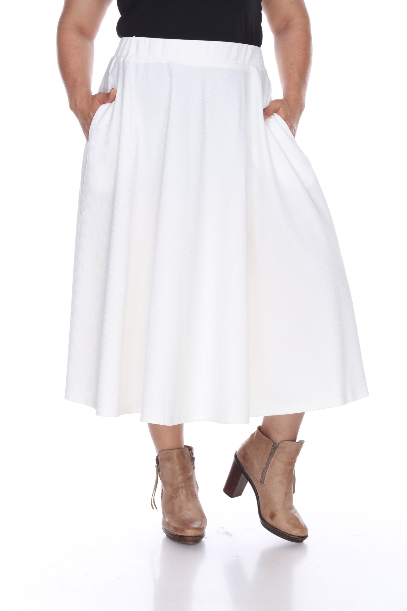  White Mark Plus 'Tasmin' Flare Midi Skirts - 1X - Bonton