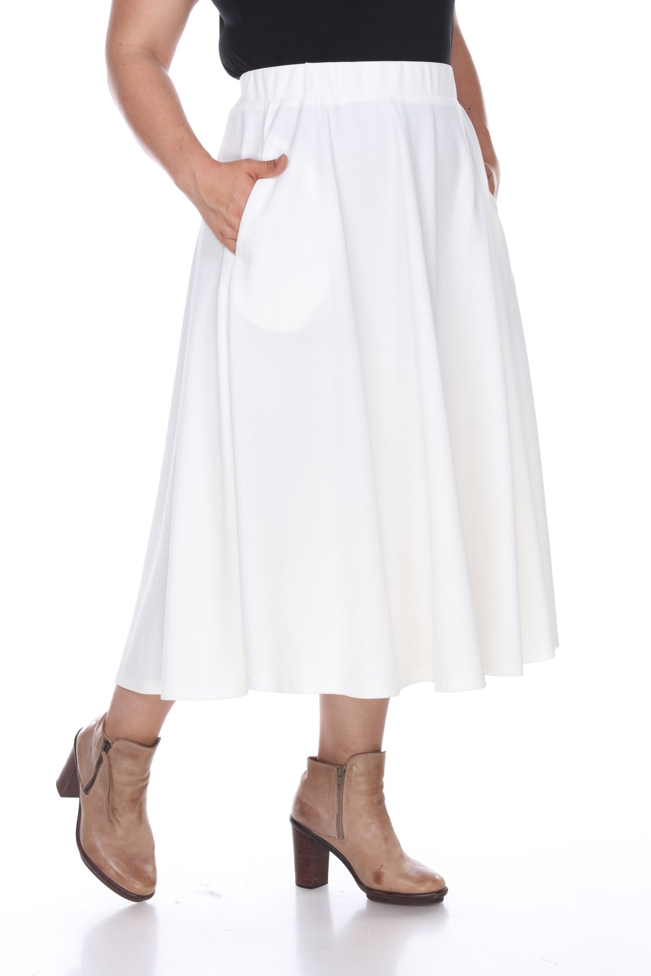  White Mark Plus 'Tasmin' Flare Midi Skirts - 1X - Bonton