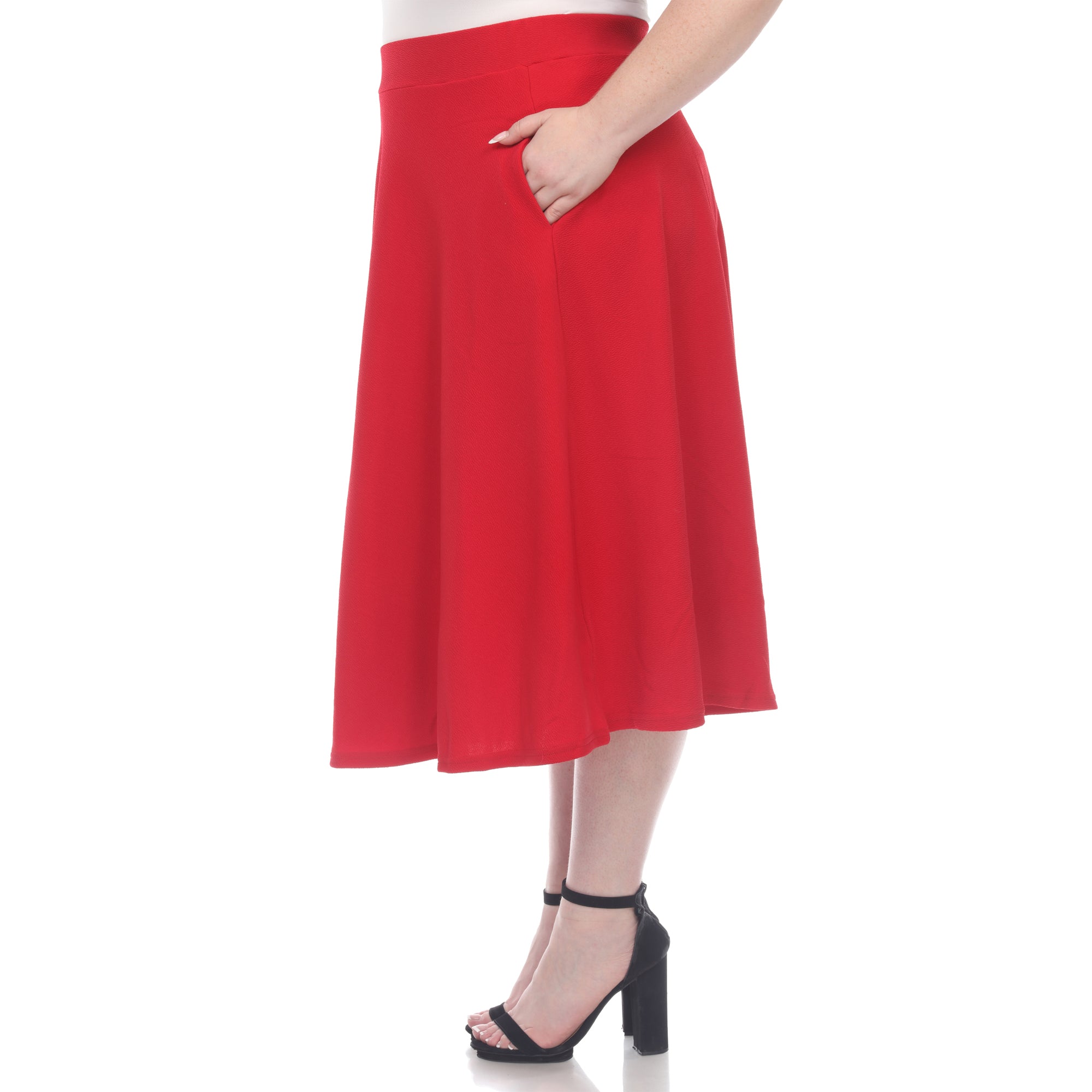  White Mark Plus 'Tasmin' Flare Midi Skirts - 1X - Bonton