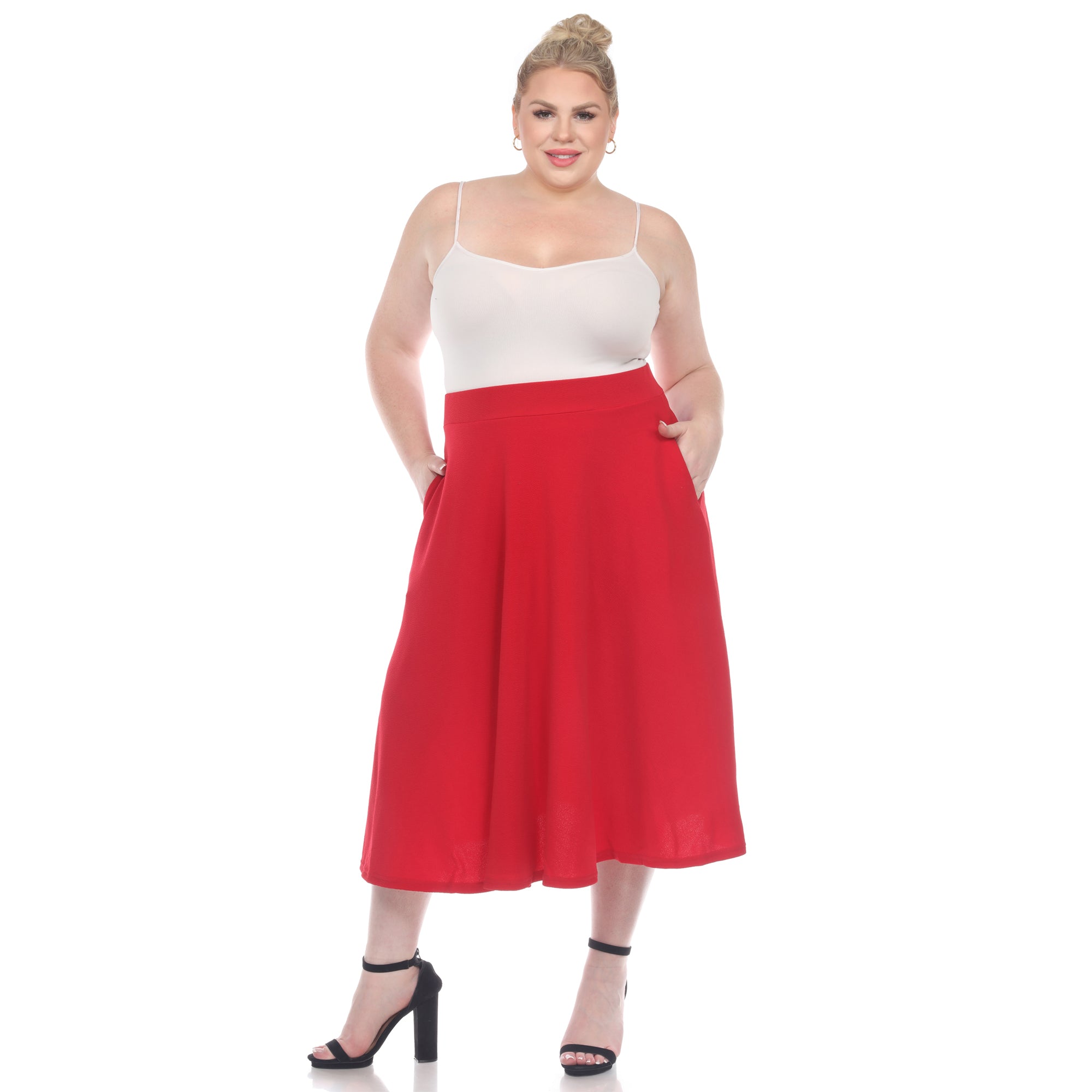  White Mark Plus 'Tasmin' Flare Midi Skirts - 1X - Bonton