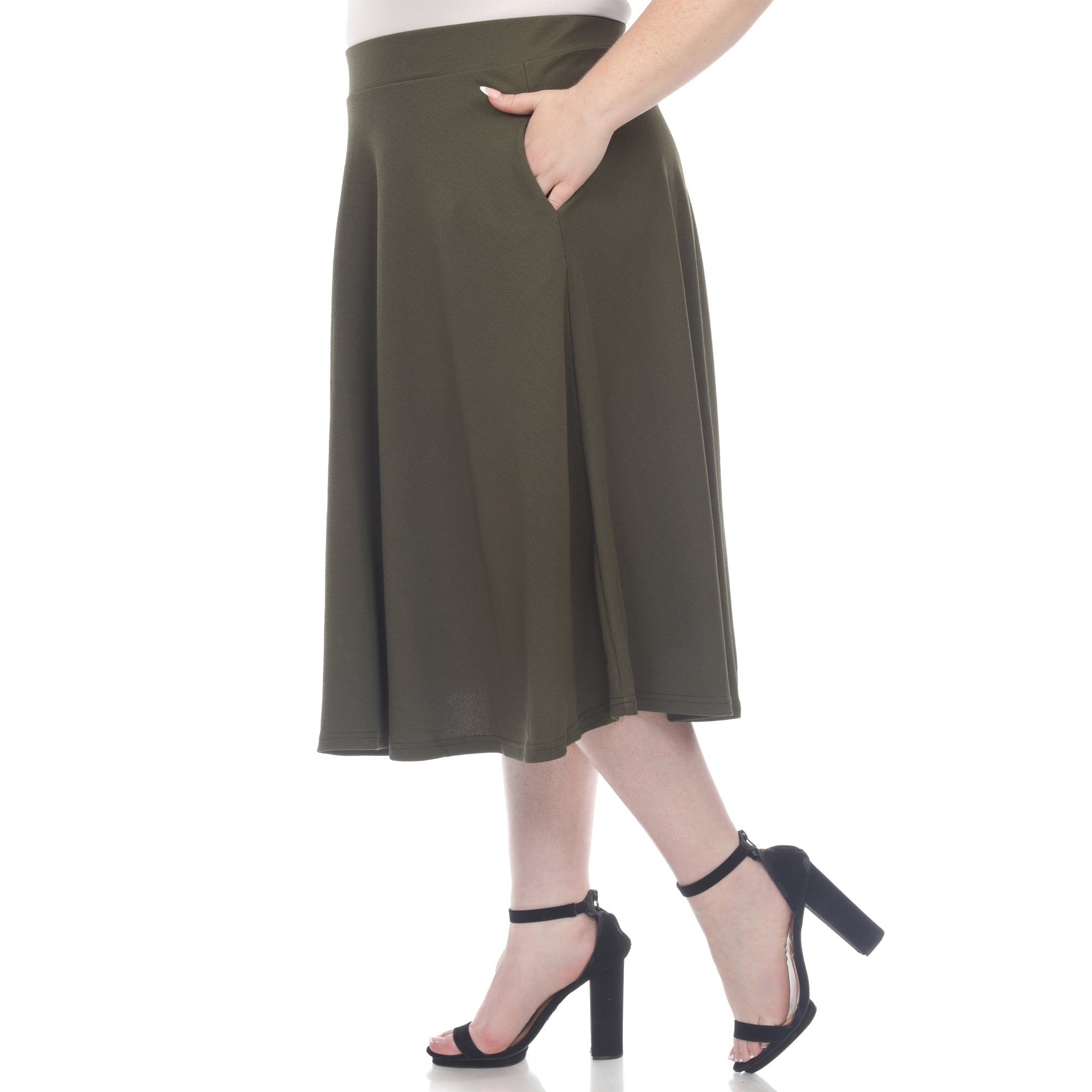  White Mark Plus 'Tasmin' Flare Midi Skirts - 1X - Bonton