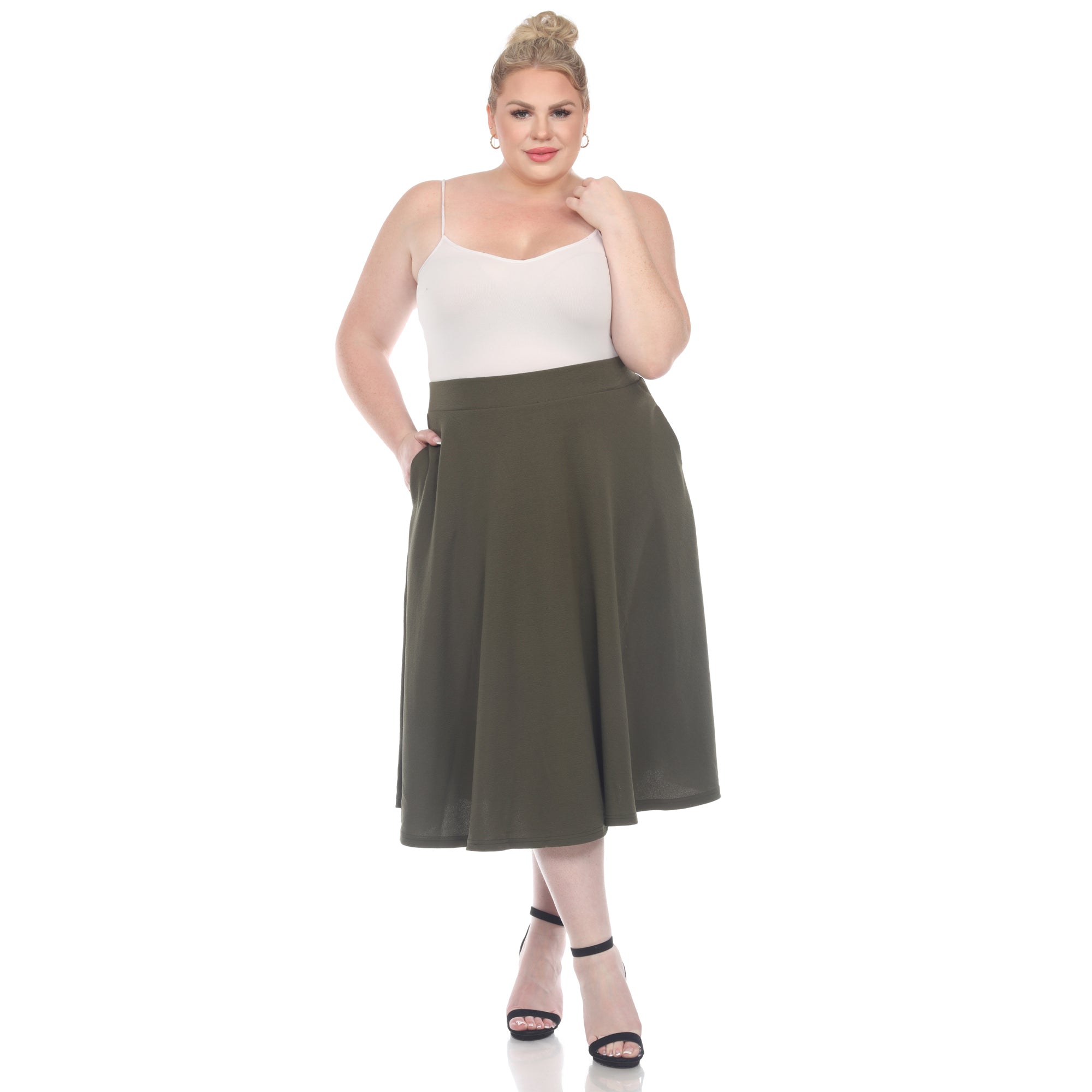  White Mark Plus 'Tasmin' Flare Midi Skirts - 1X - Bonton