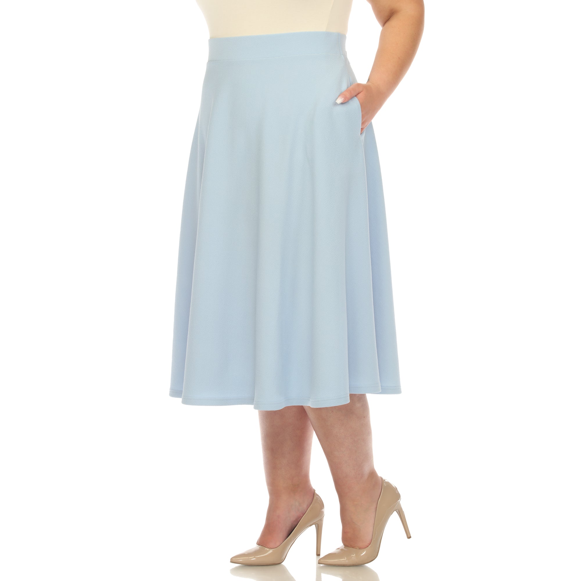  White Mark Plus 'Tasmin' Flare Midi Skirts - 1X - Bonton